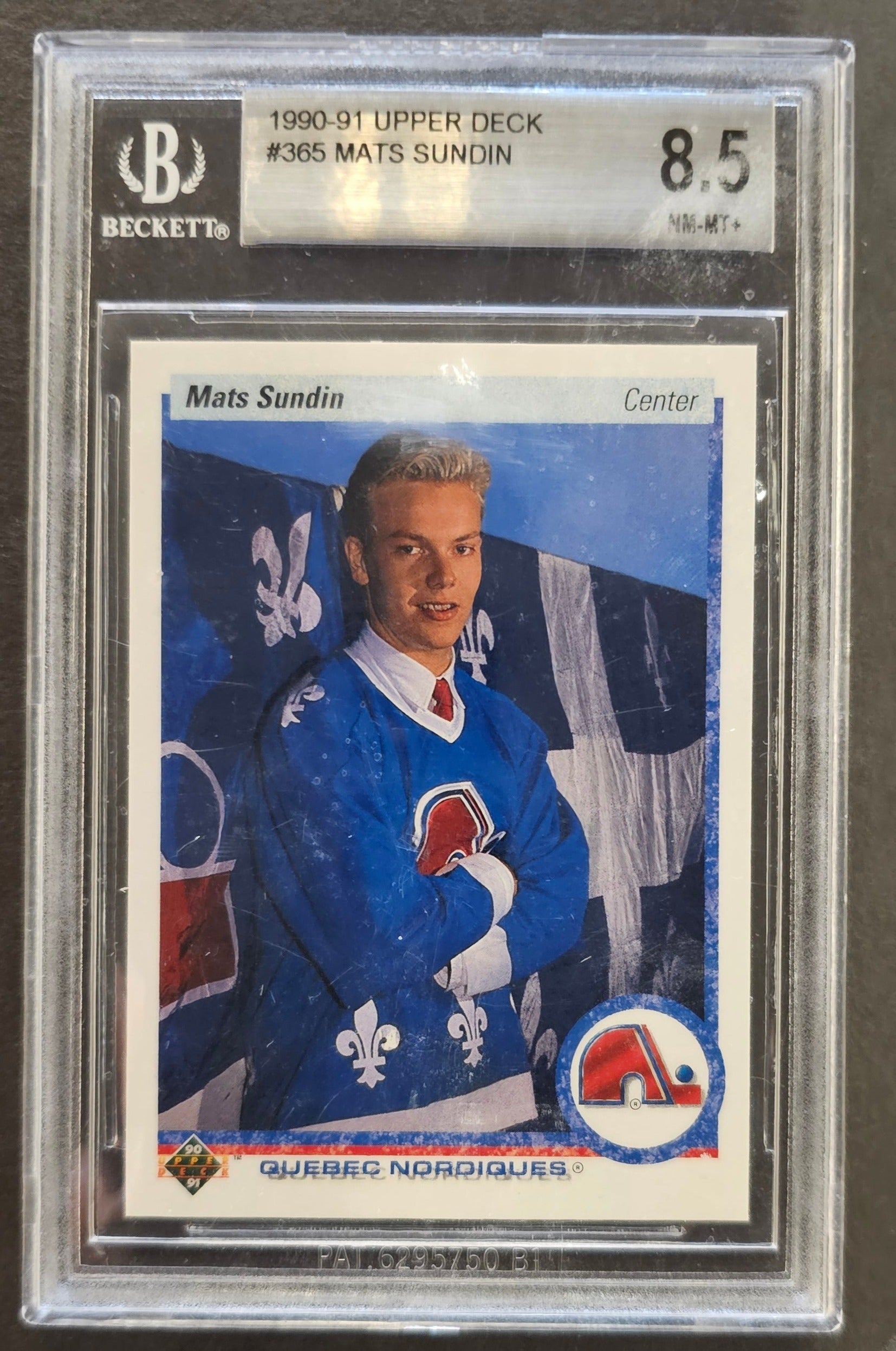 Mats Sundin Rookie Card #365 Graded Beckett 8.5 - 1990 Upper Deck