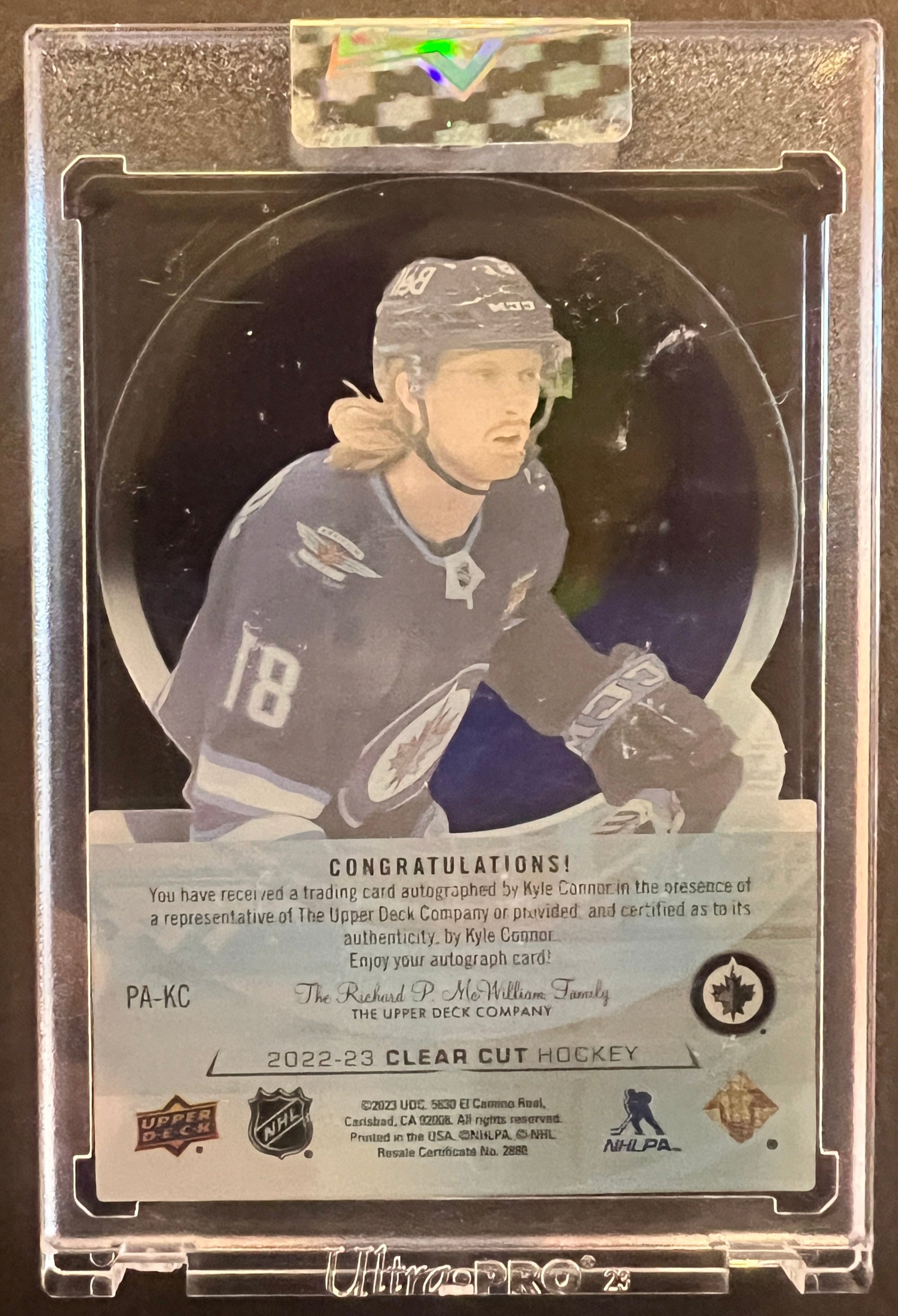 Kyle Connor Clear Cut Pride Auto 'USA' /99 - 2022/23 Clear Cut