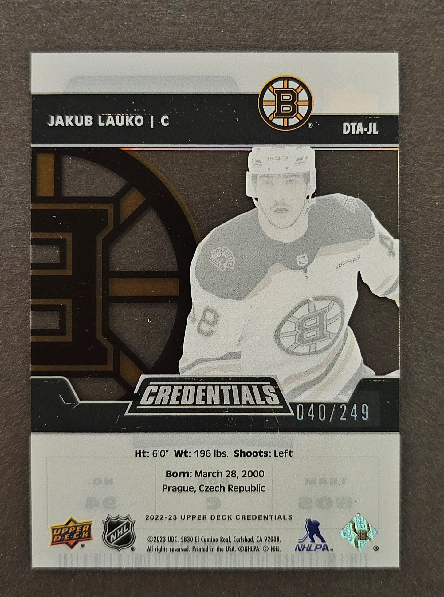 Jakub Lauko Debut Ticket Access Acetate /249 - 2022/23 Credentials