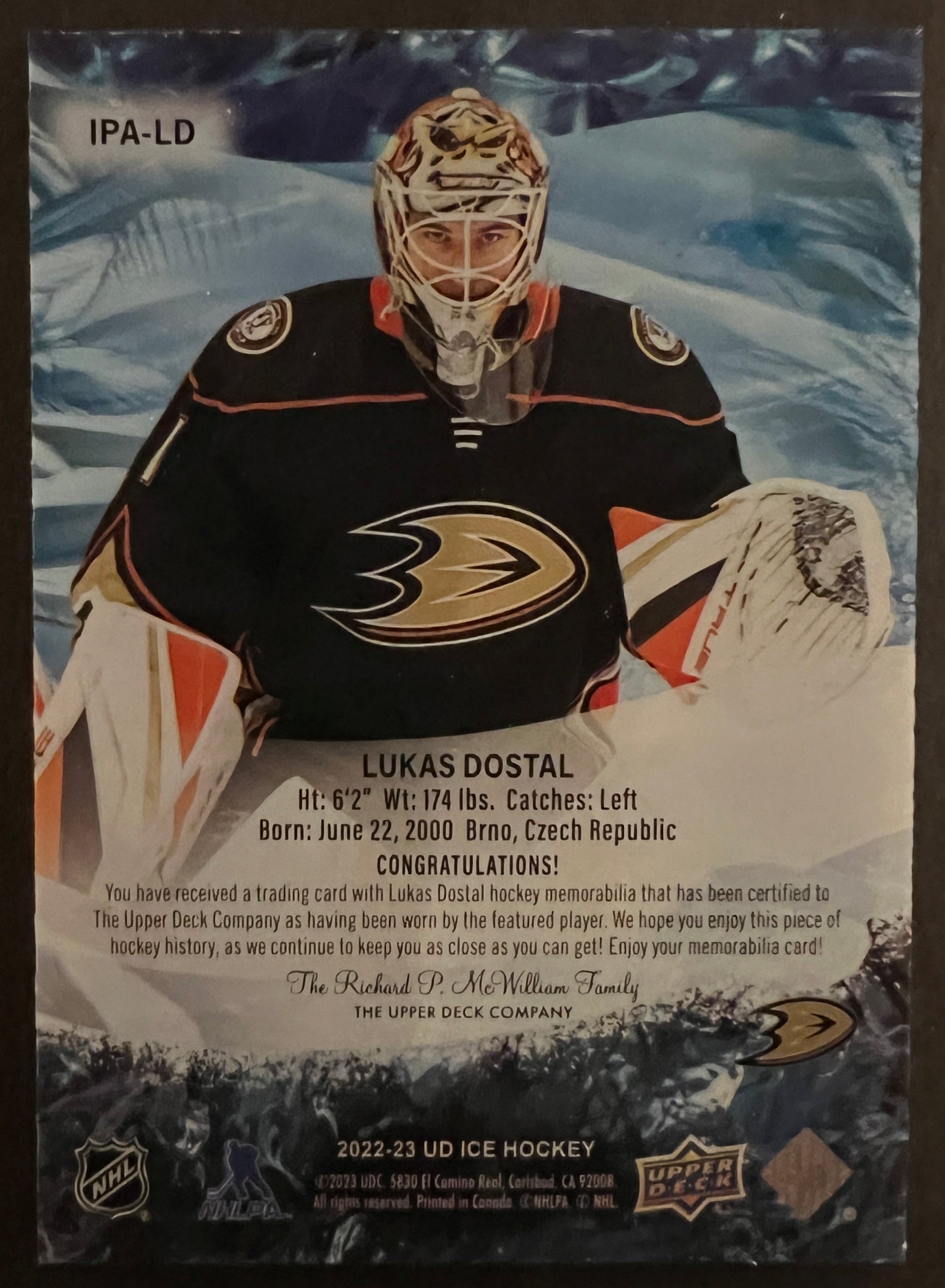 Lukas Dostal Ice Premieres Jersey - 2022/23 Ice