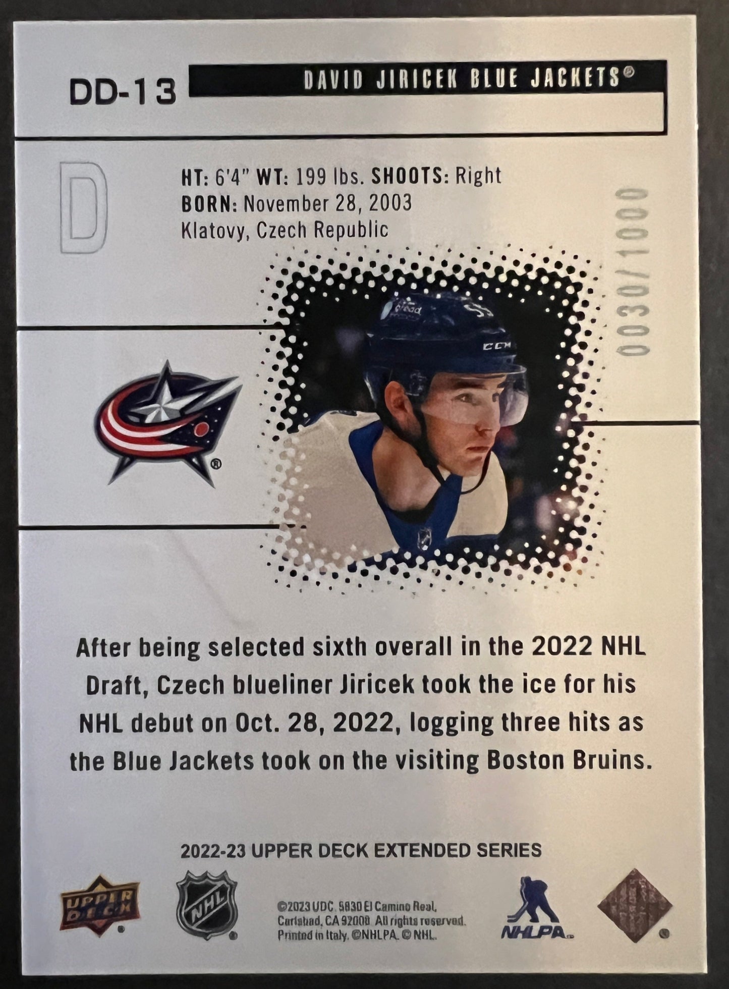 David Jiricek Diamond Dominance Rookie /1000 - 2022/23 Extended