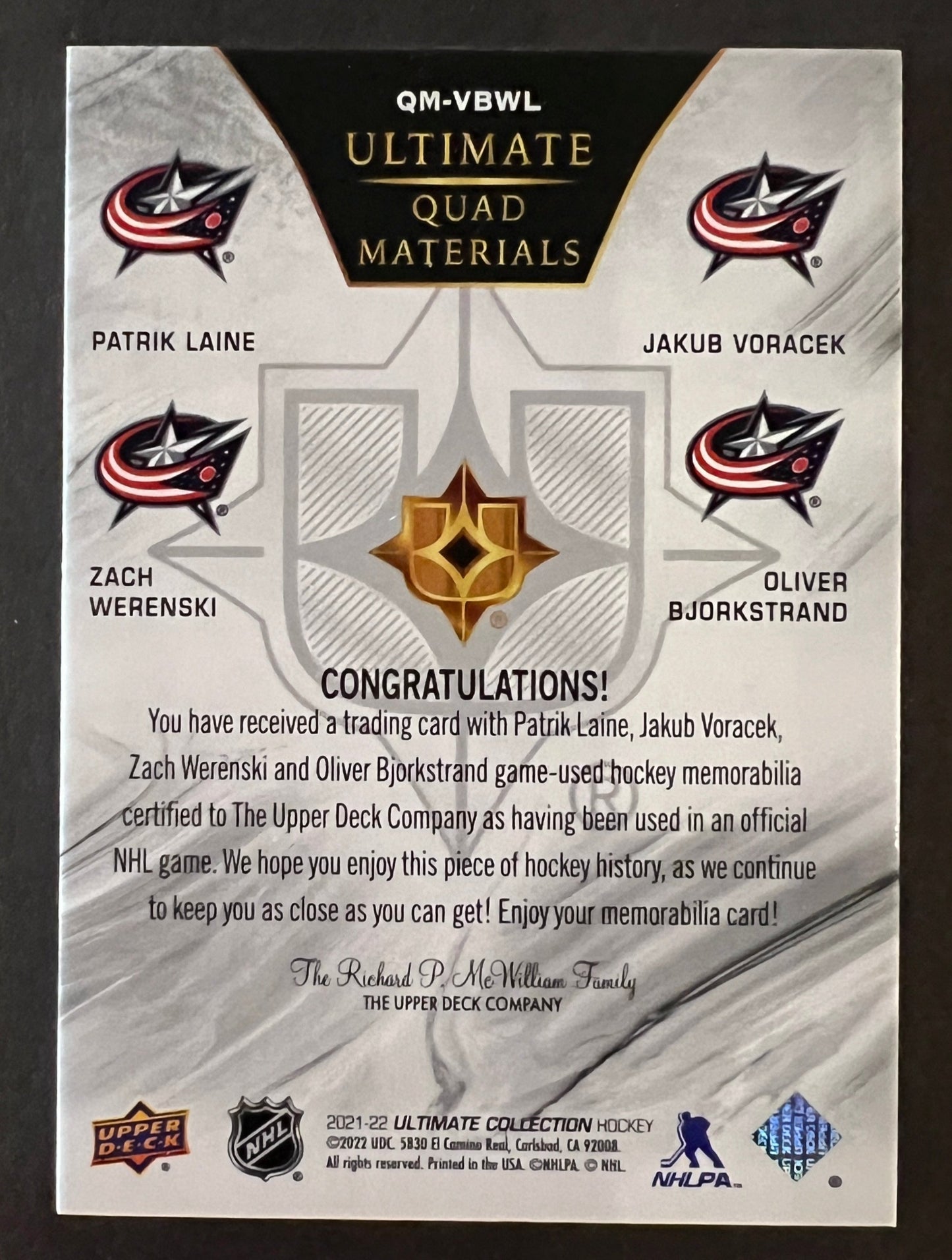 Blue Jackets Ultimate Quad Materials Patch - 2021/22 Ultimate