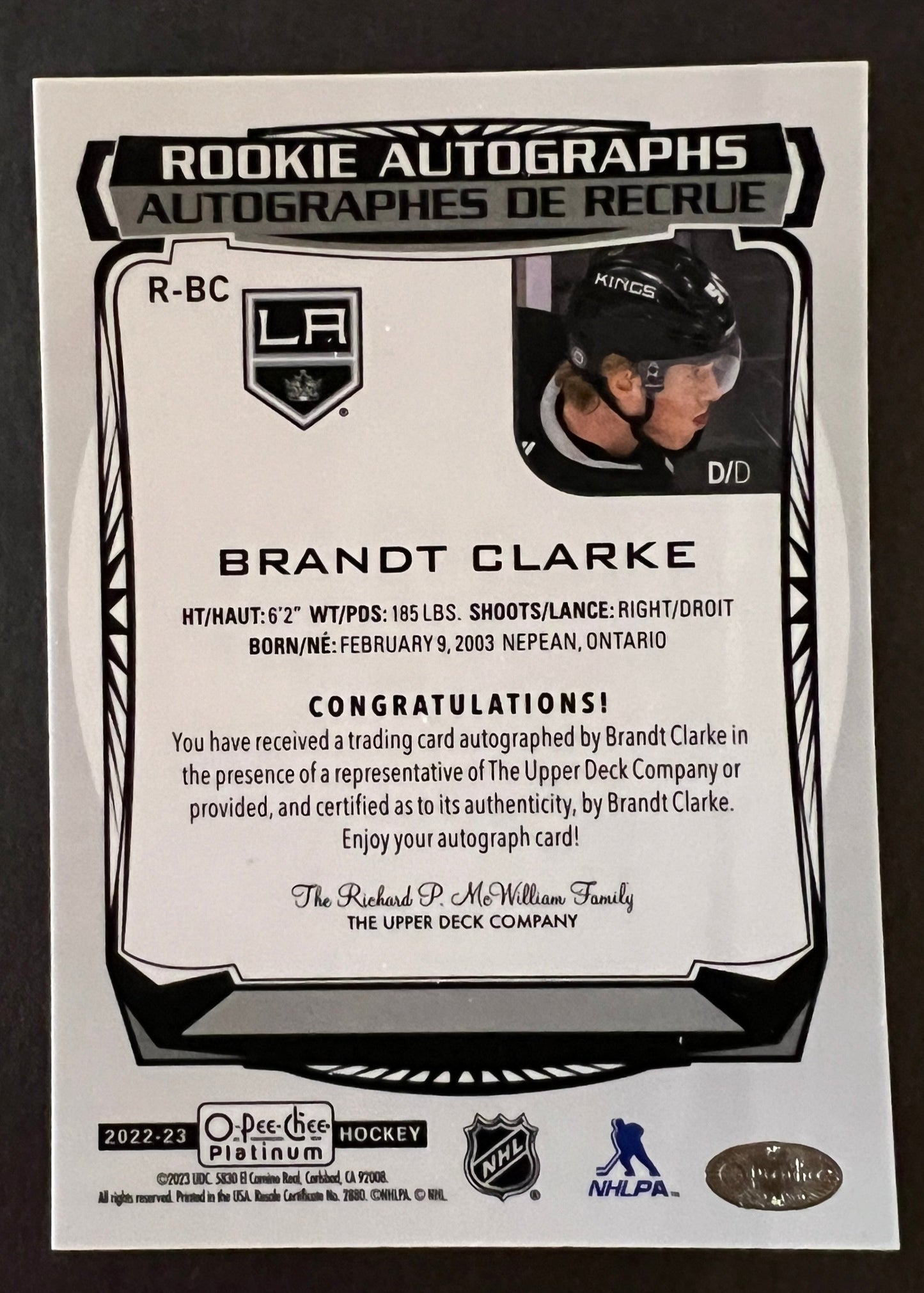 Brand Clarke Rookie Autographs - 2022/23 O-Pee-Chee Platinum