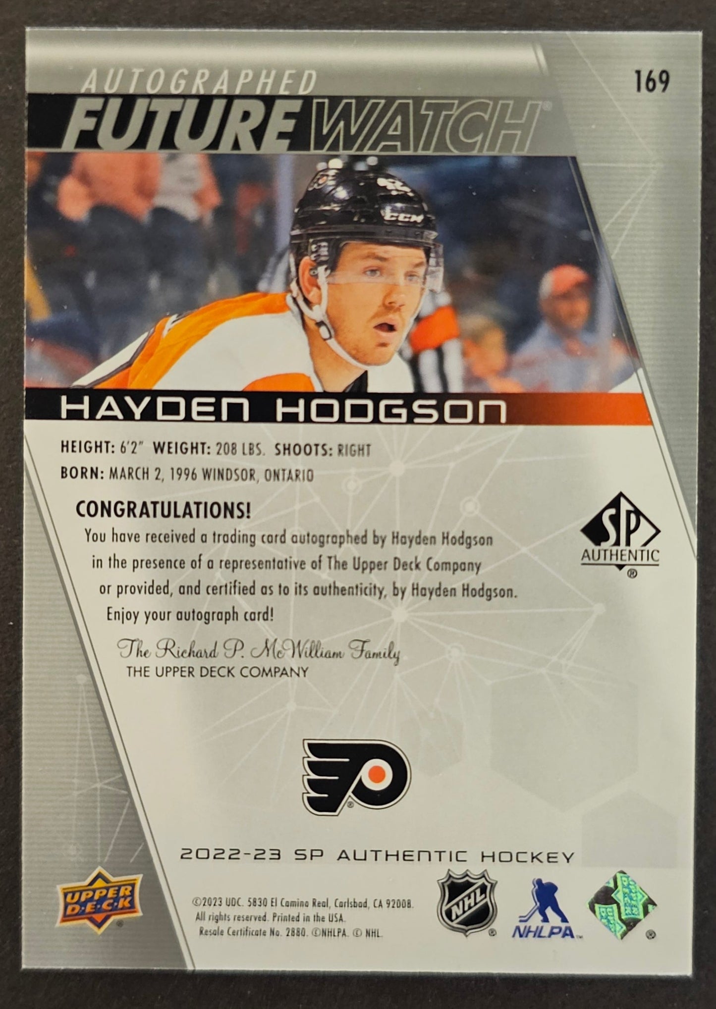 Hayden Hodgson Future Watch Auto /999 - 2022/23 SP Authentic