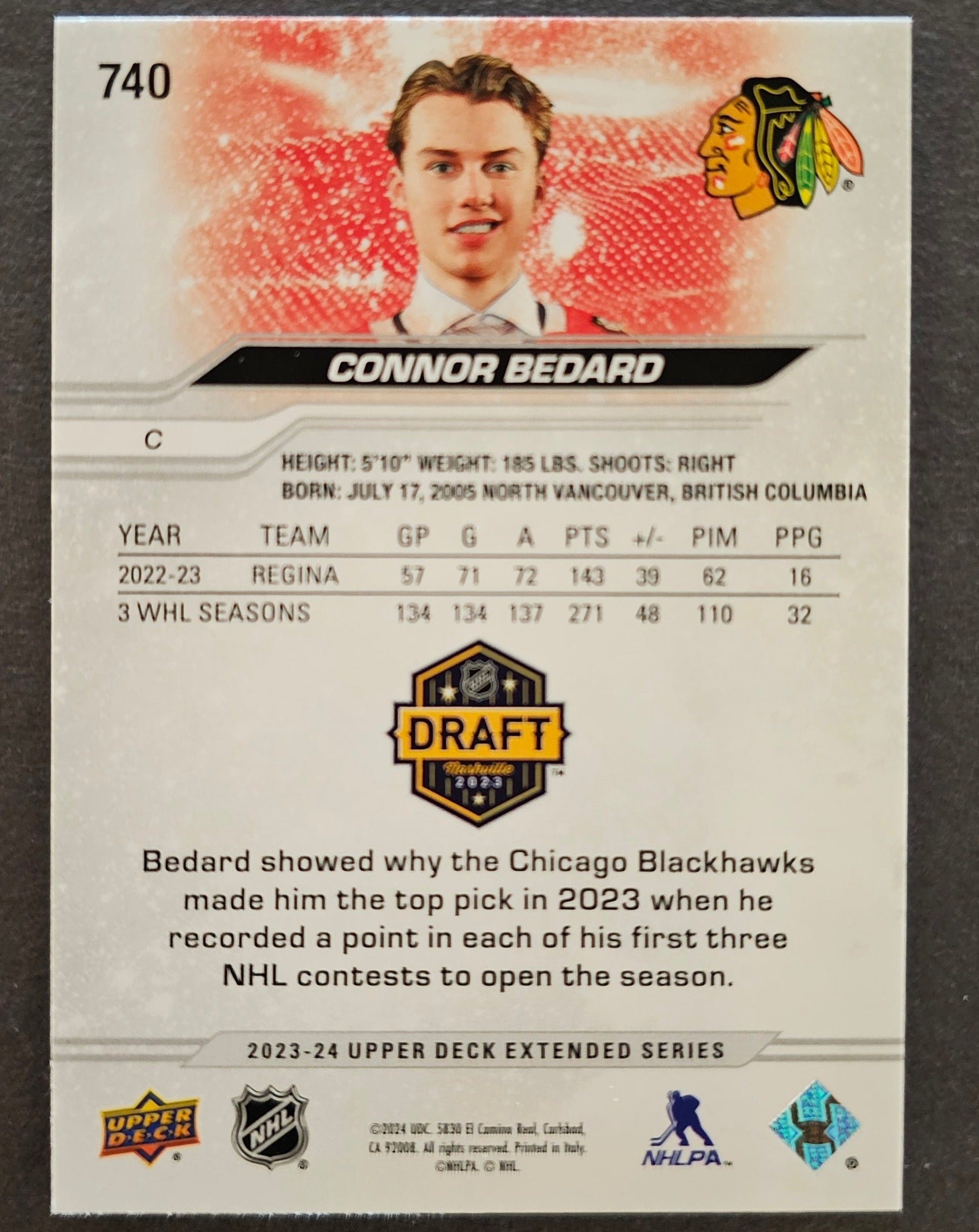 Connor Bedard 1st Round Rookies Draft Pick - 2023/24 Extended Series