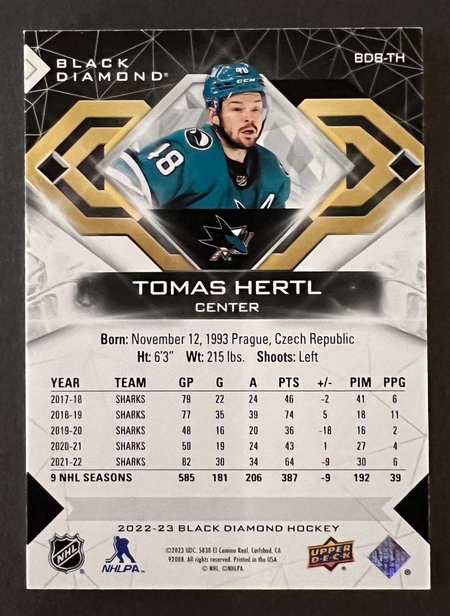 Tomas Hertl Base /349 - 2022/23 Black Diamond