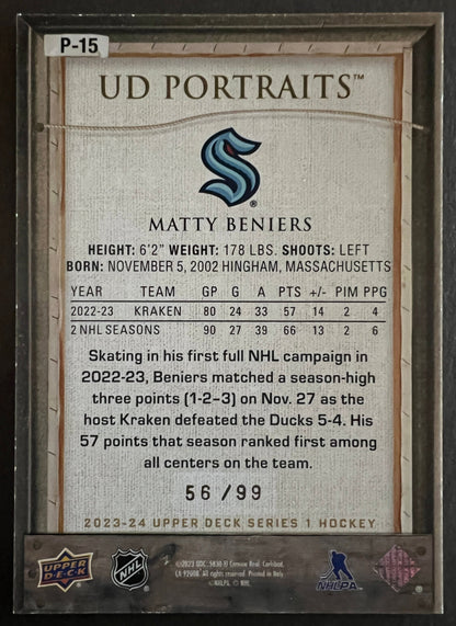 Matty Beniers UD Portraits Silver /99 - 2023/24 Series 1