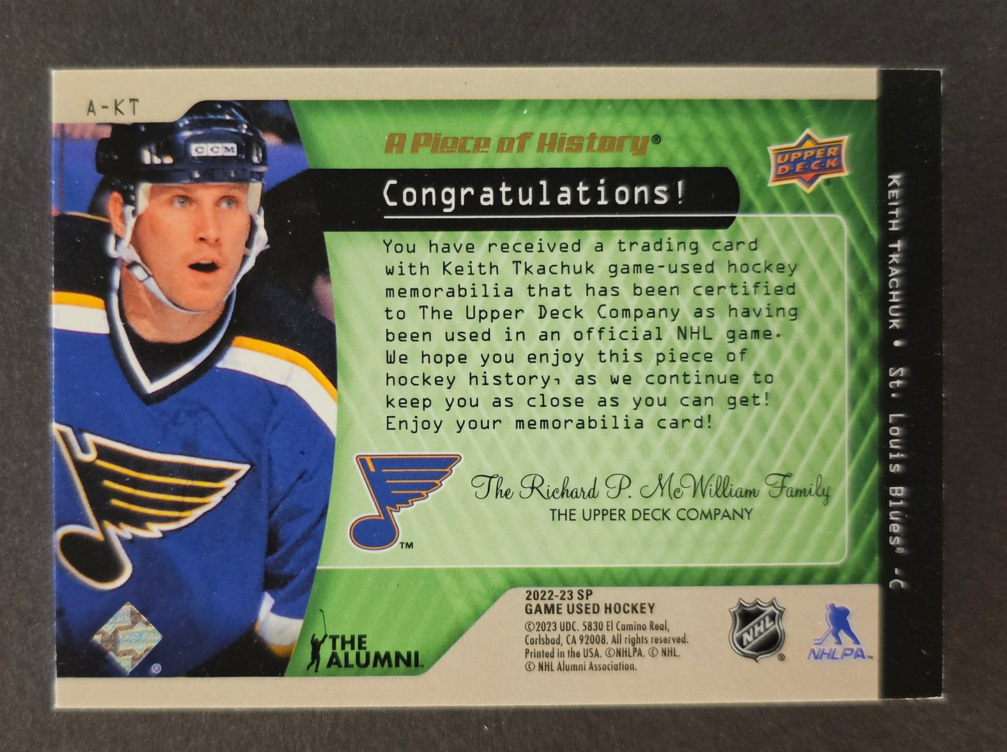 Keith Tkachuk Piece Of History Patch - 500 Goal Club /10 - 2022/23 SP Game Used