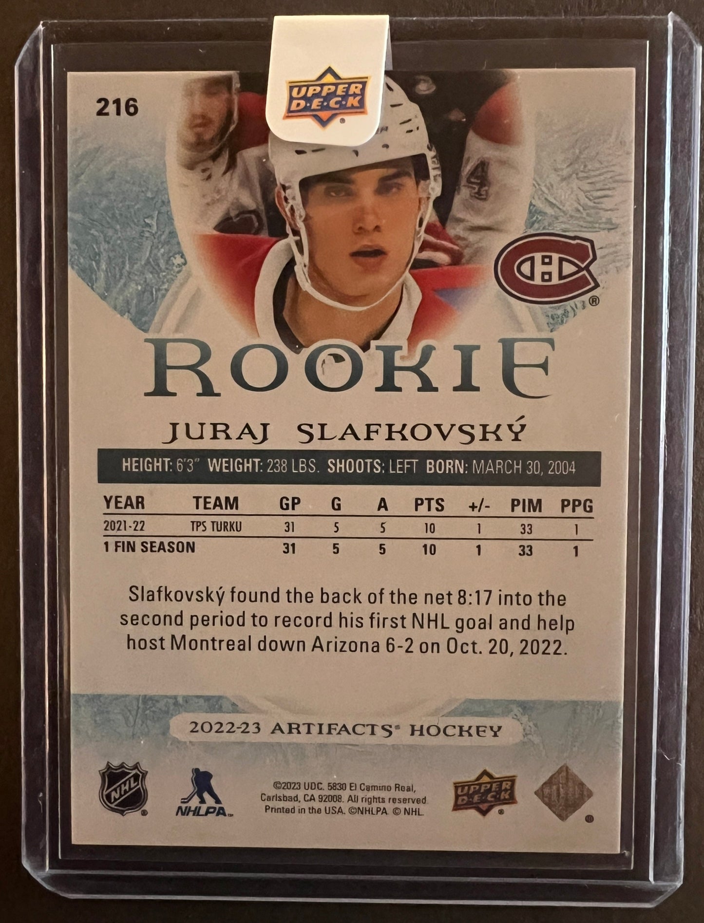 Juraj Slafkovsky Artifacts Rookie /999 - 2022/23 Artifacts