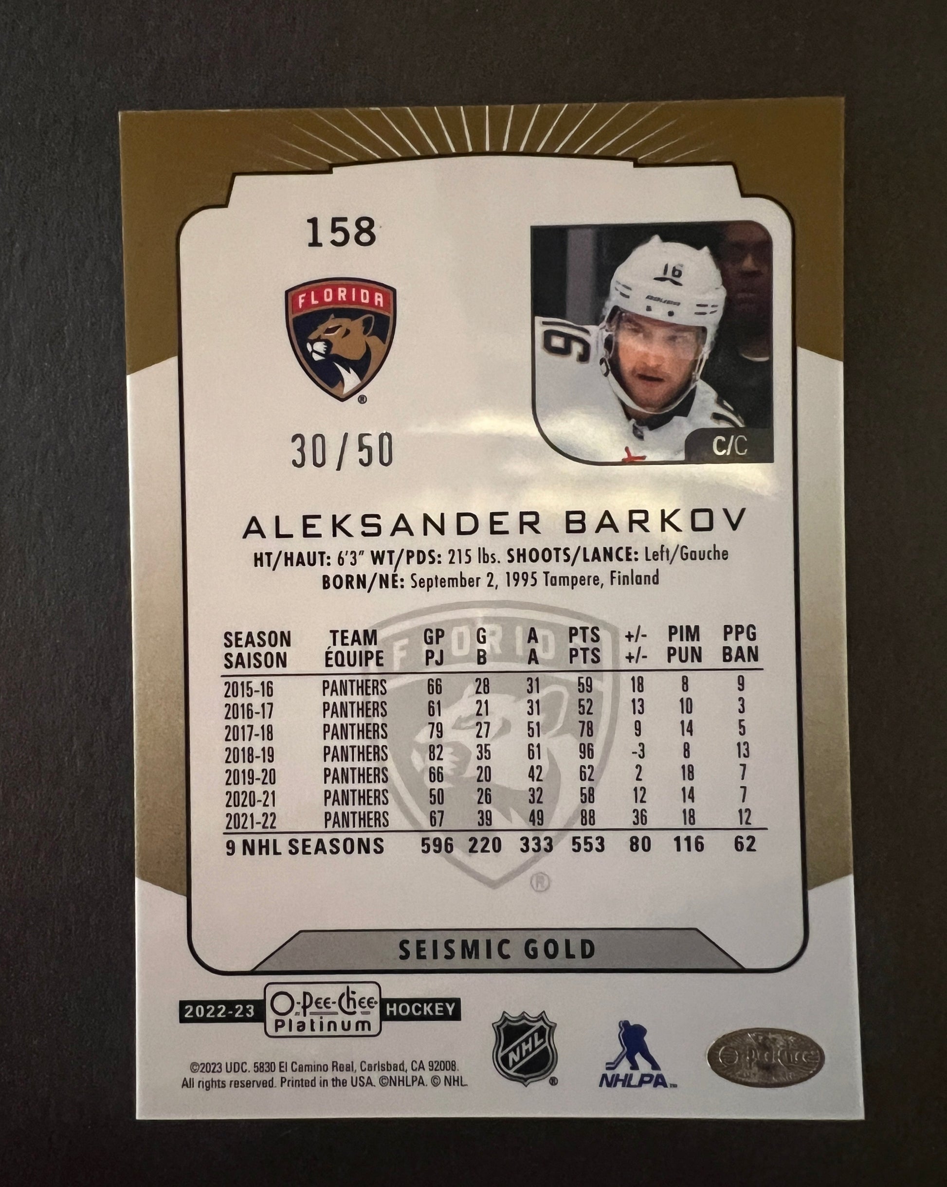 Aleksander Barkov Seismic Gold /50 - 2022/23 O-Pee-Chee Platinum