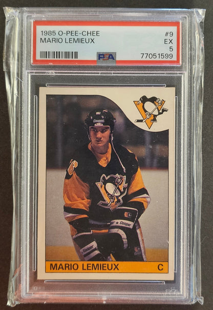 Mario Lemieux Rookie Card #9 Graded PSA 5 - 1985 O-Pee-Chee