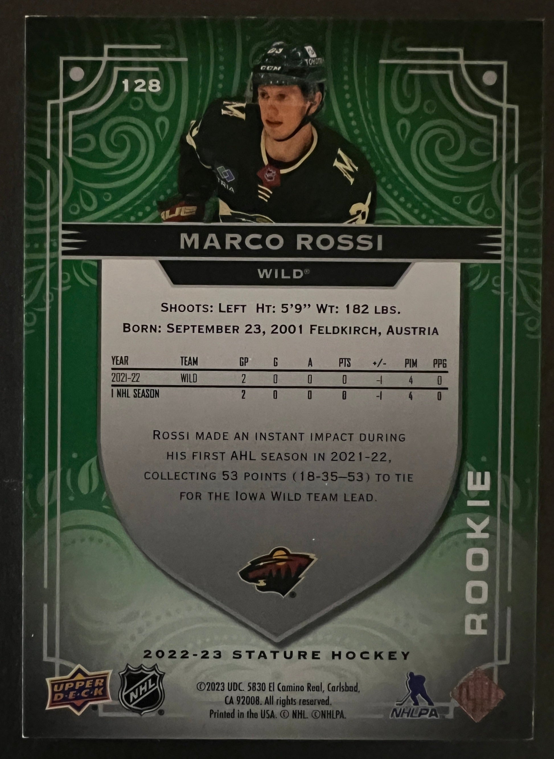 Marco Rossi Rookie Green /99 - 2022/23 Stature