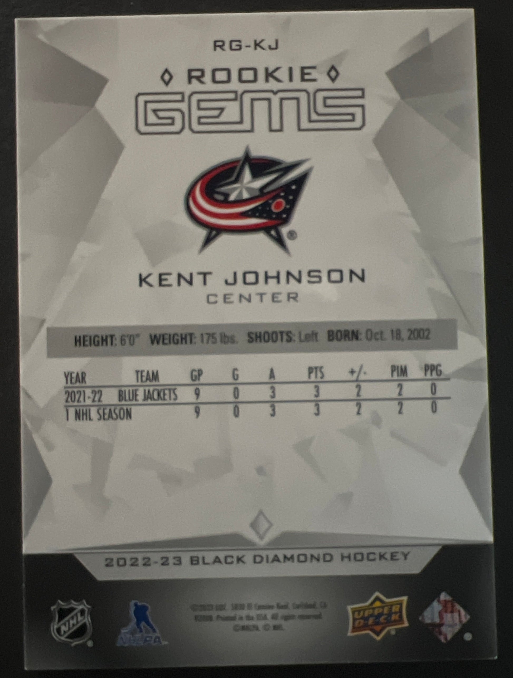 Kent Johnson Rookie Gems /399 - 2022/23 Black Diamond