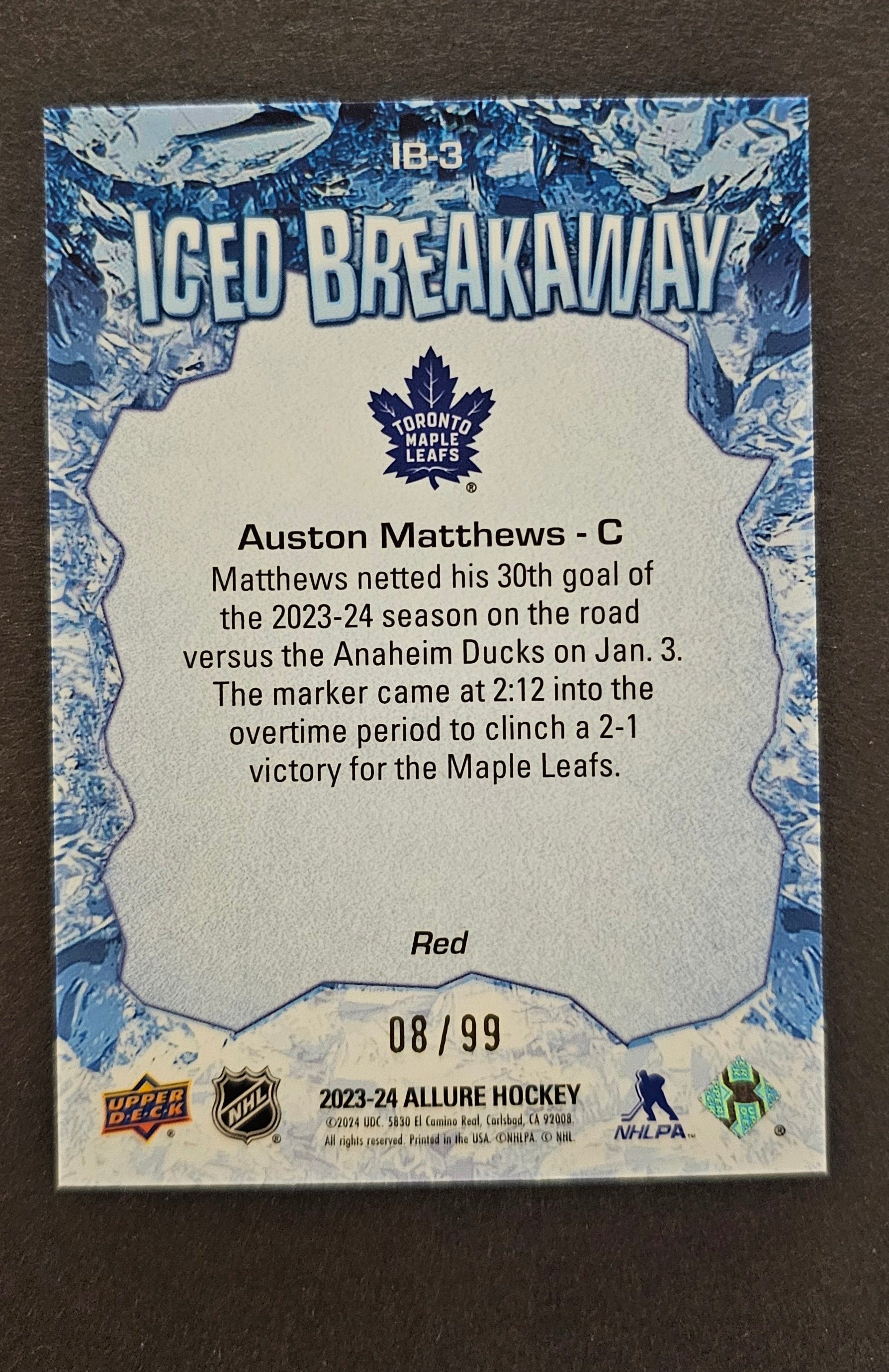 Auston Matthews Iced Breakaway Red /99 - 2023/24 Allure