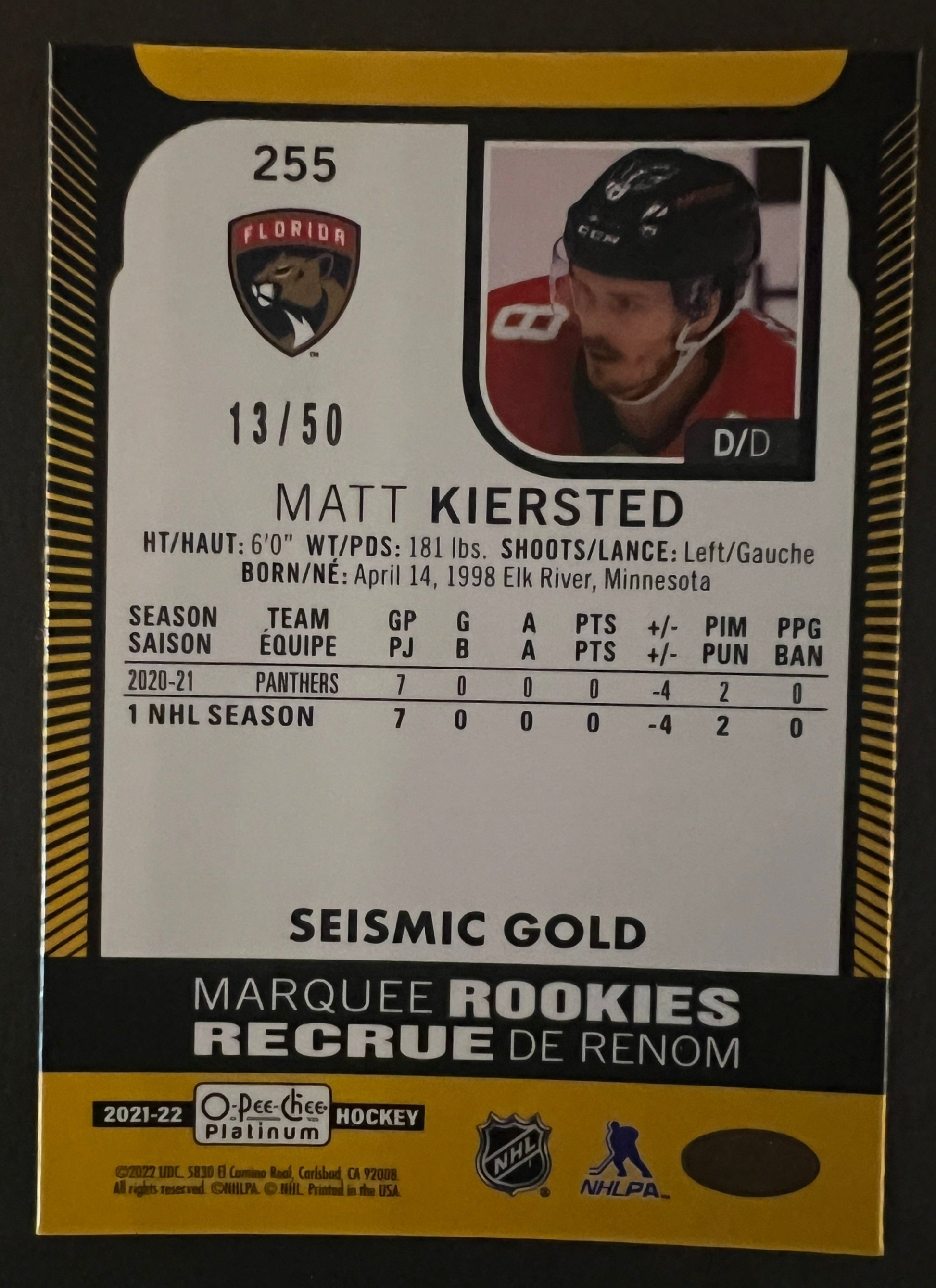 Matt Kiersted Marquee Rookies Seismic Gold /50 - 2021/22 O-Pee-Chee Platinum