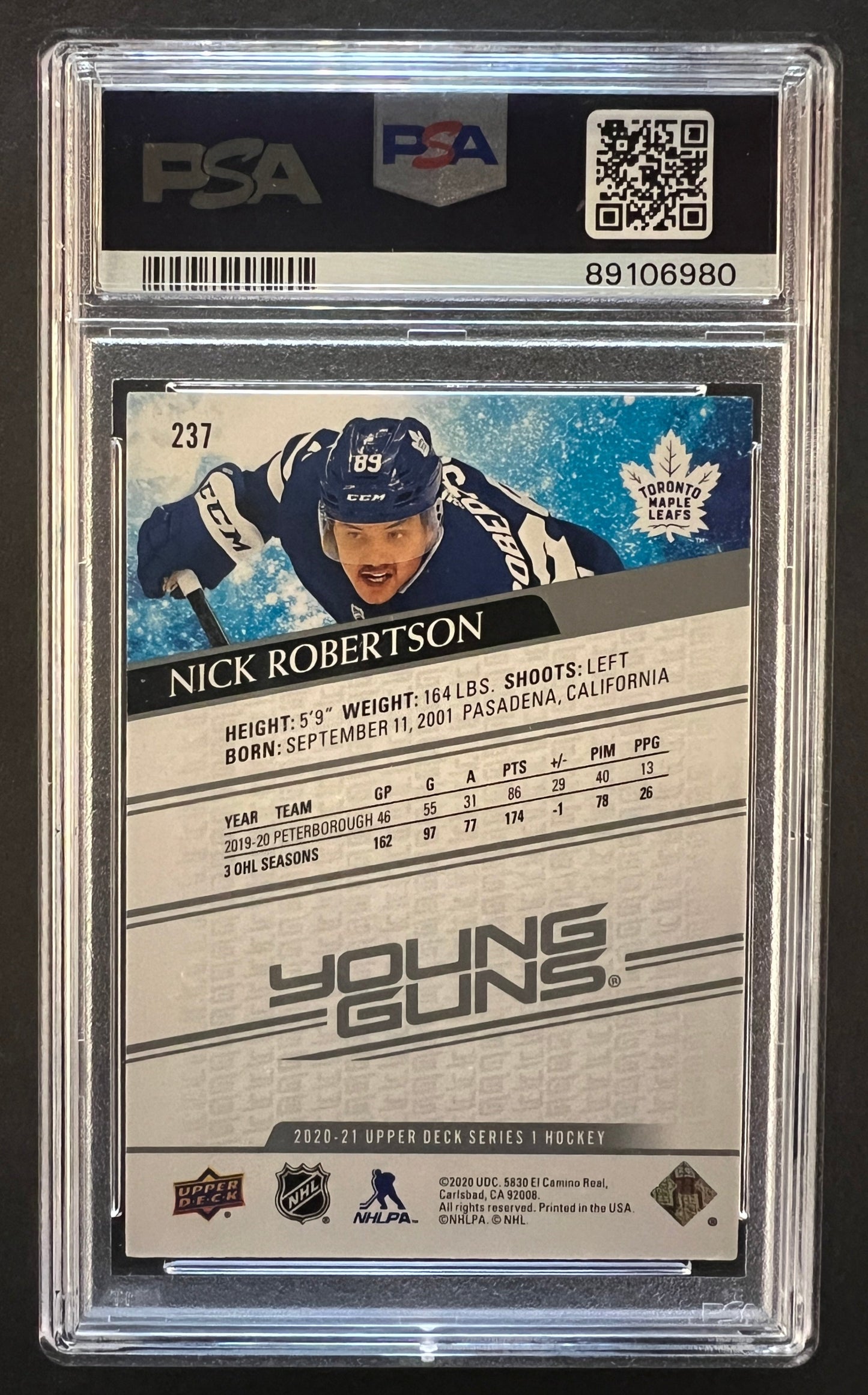 Nick Robertson Young Guns Rookie #237 - PSA 10 - 2020/21 Series 1 