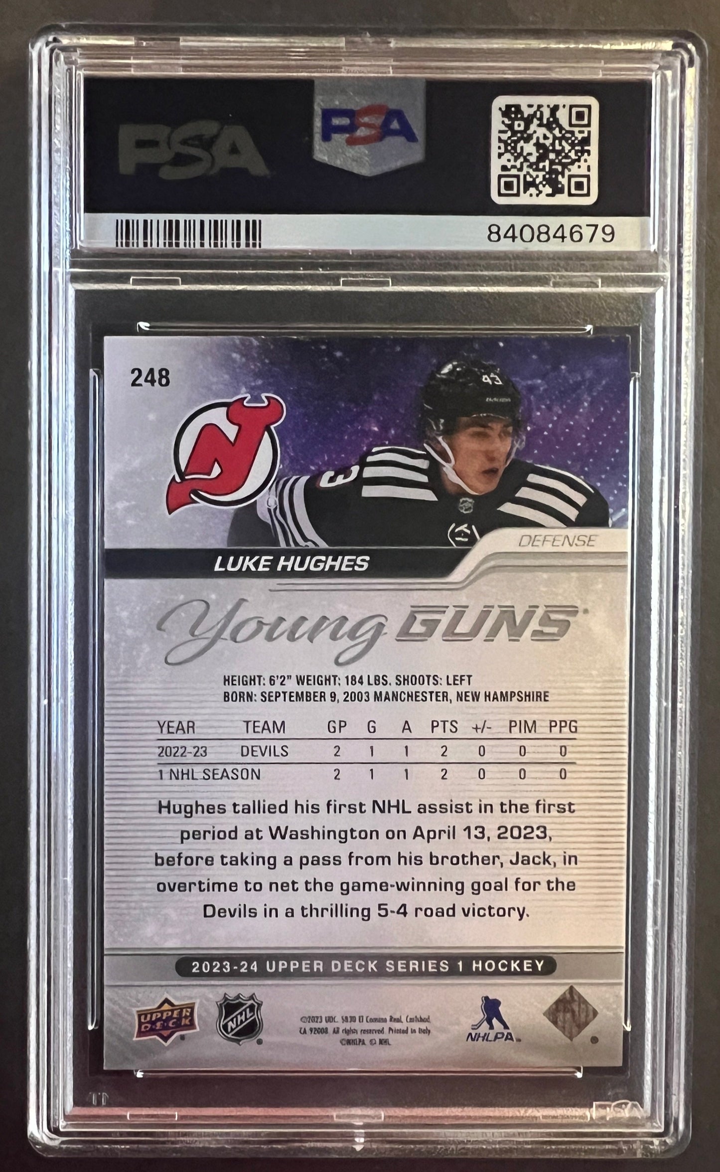 Luke Hughes Young Guns #248 - Graded PSA 9 - 2023/24 Series 1