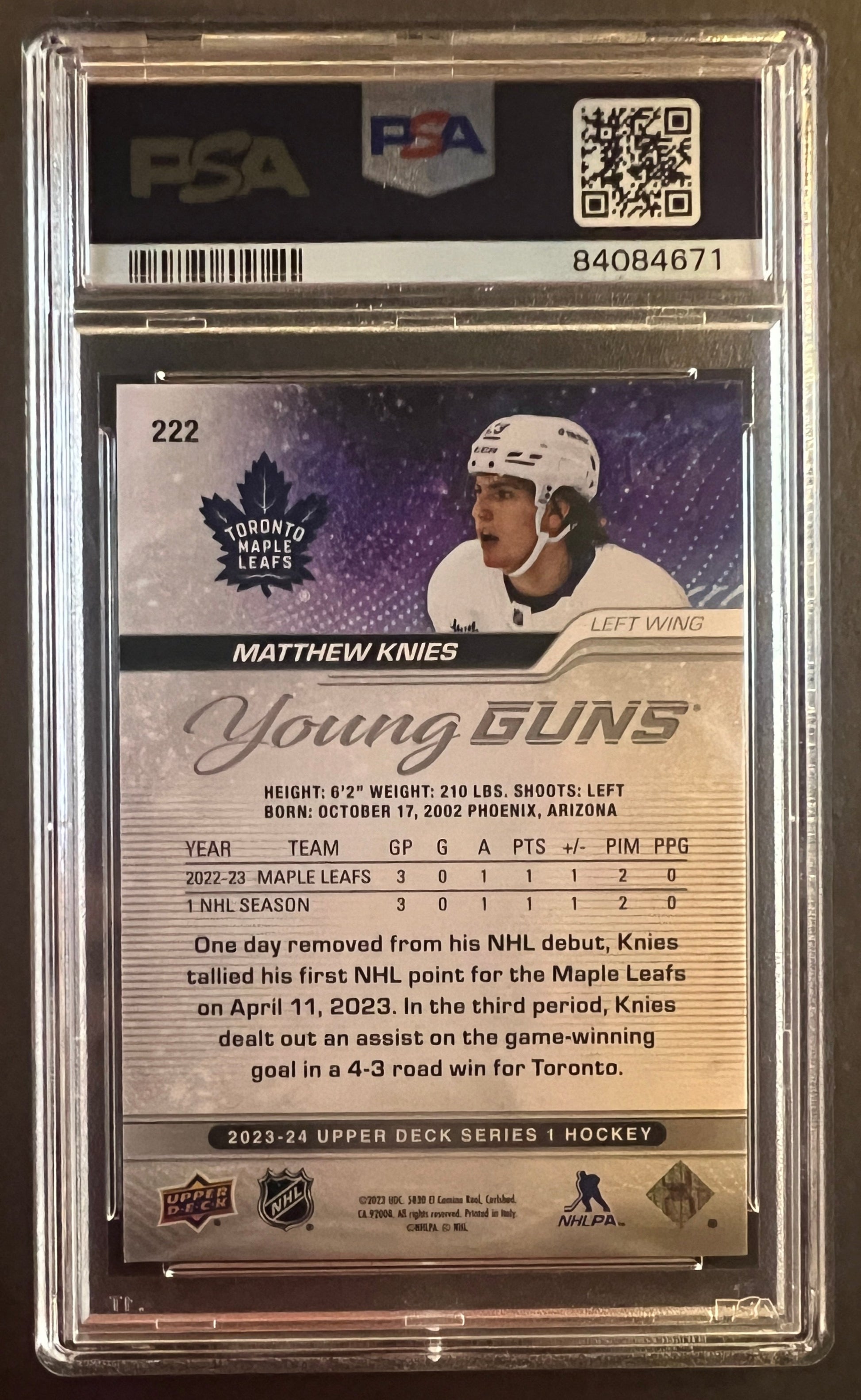 Matthew Knies Young Guns #222 - Graded PSA 9  - 2023/24 Series 1