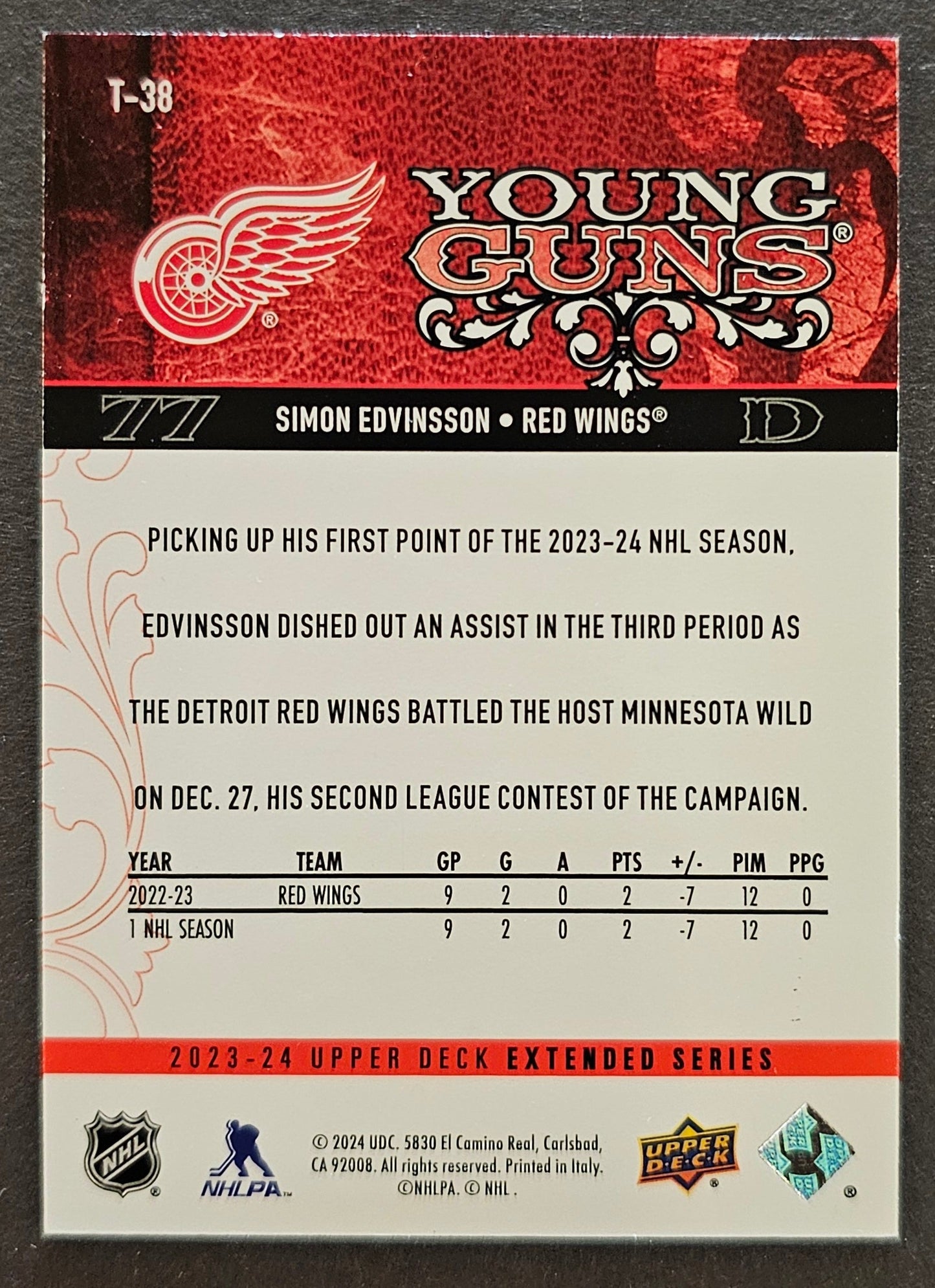 Simon Edvinsson Young Guns Retro UD Exclusives /100 - 2023/24 Extended Series