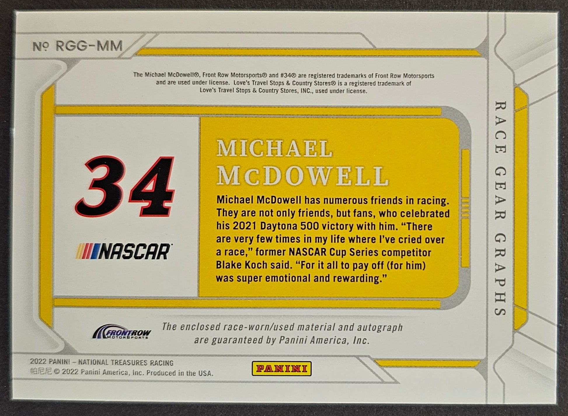 Michael McDowell Race Gear Graphs Auto - 2022 National Treasures Racing