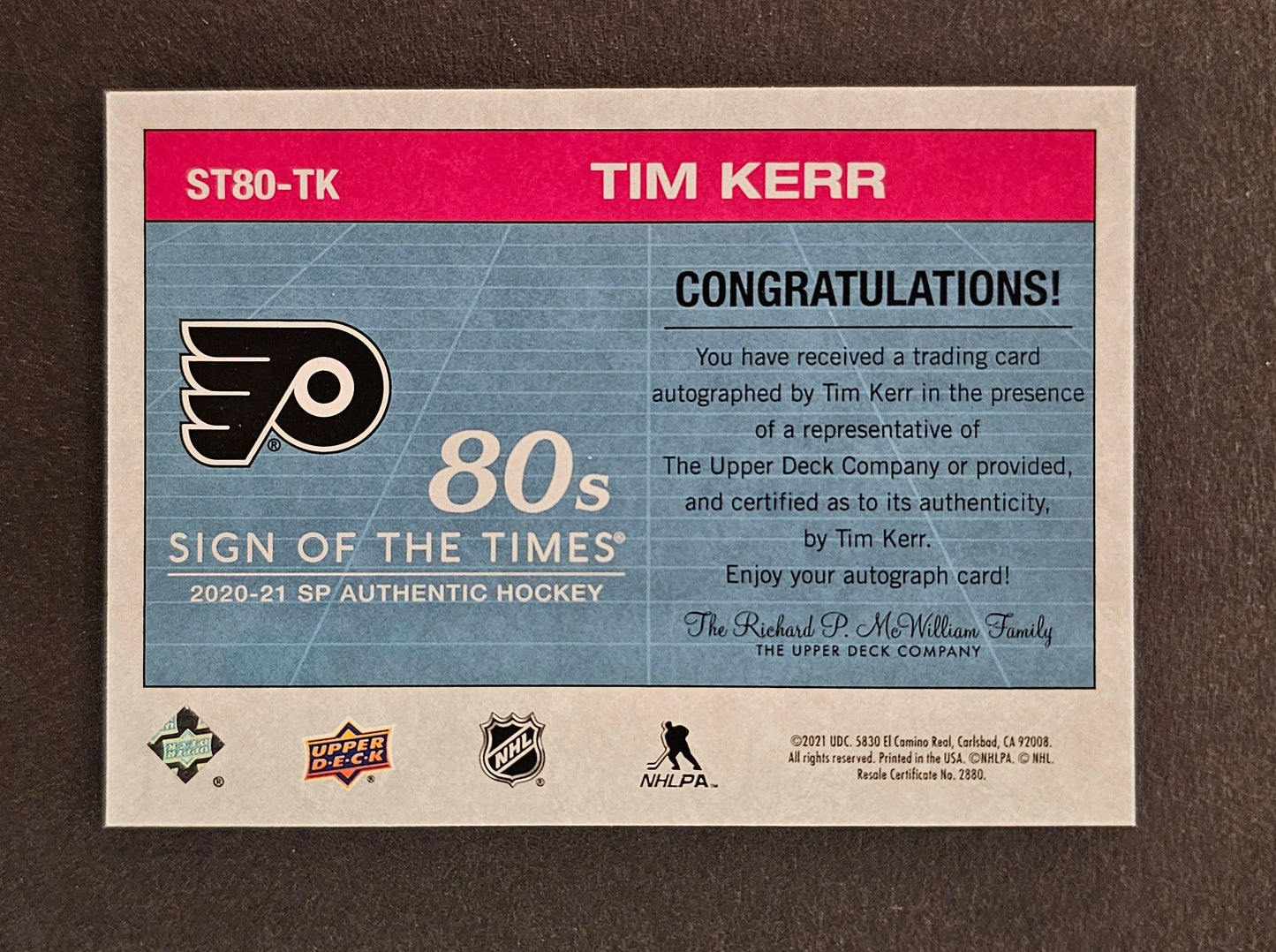 Tim Kerr Sign Of The Times 80s Auto - 2020/21 SP Authentic