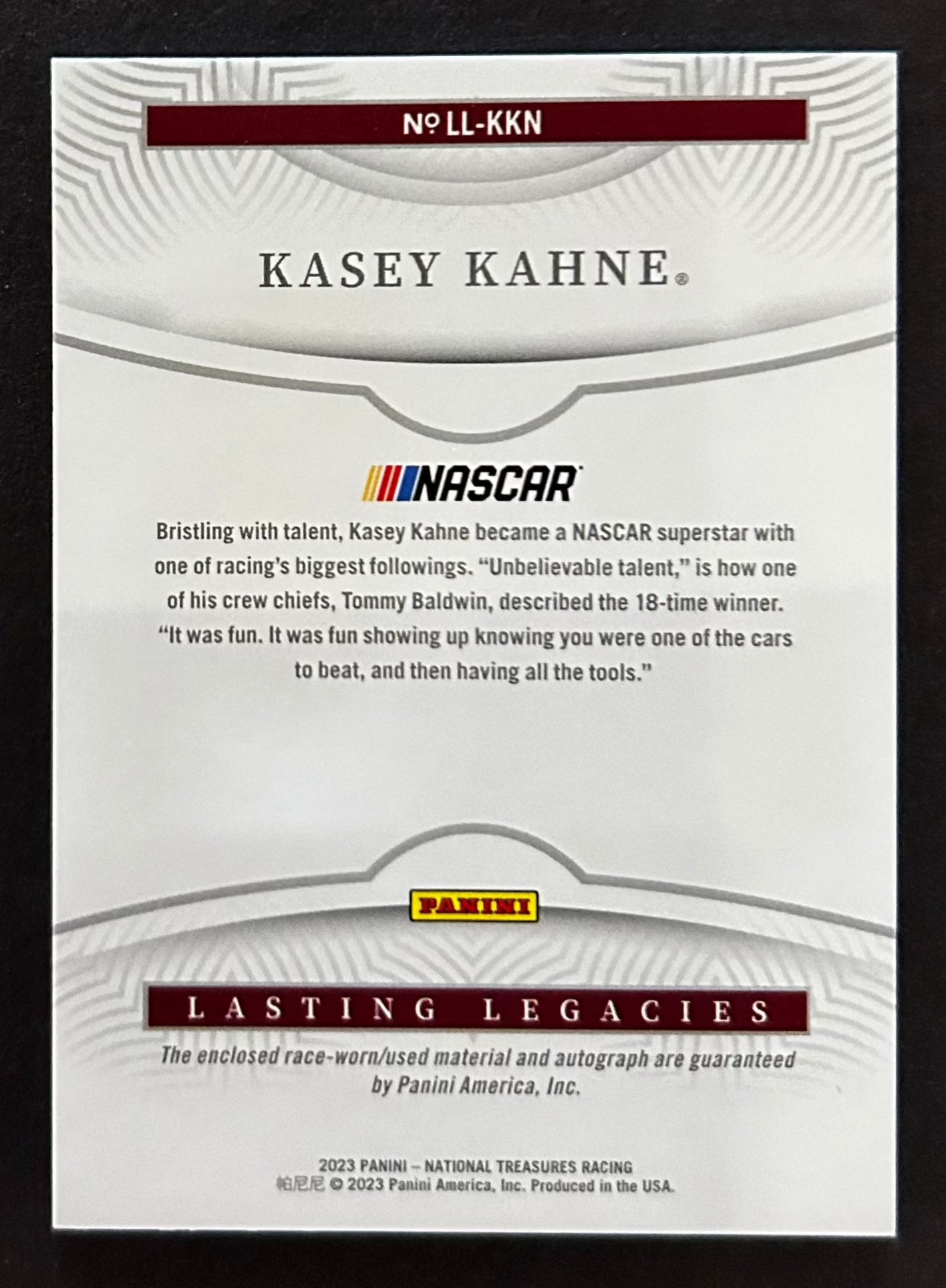 Kasey Kahne Lasting Legacies Auto /99 - 2023 Panini National Treasures 