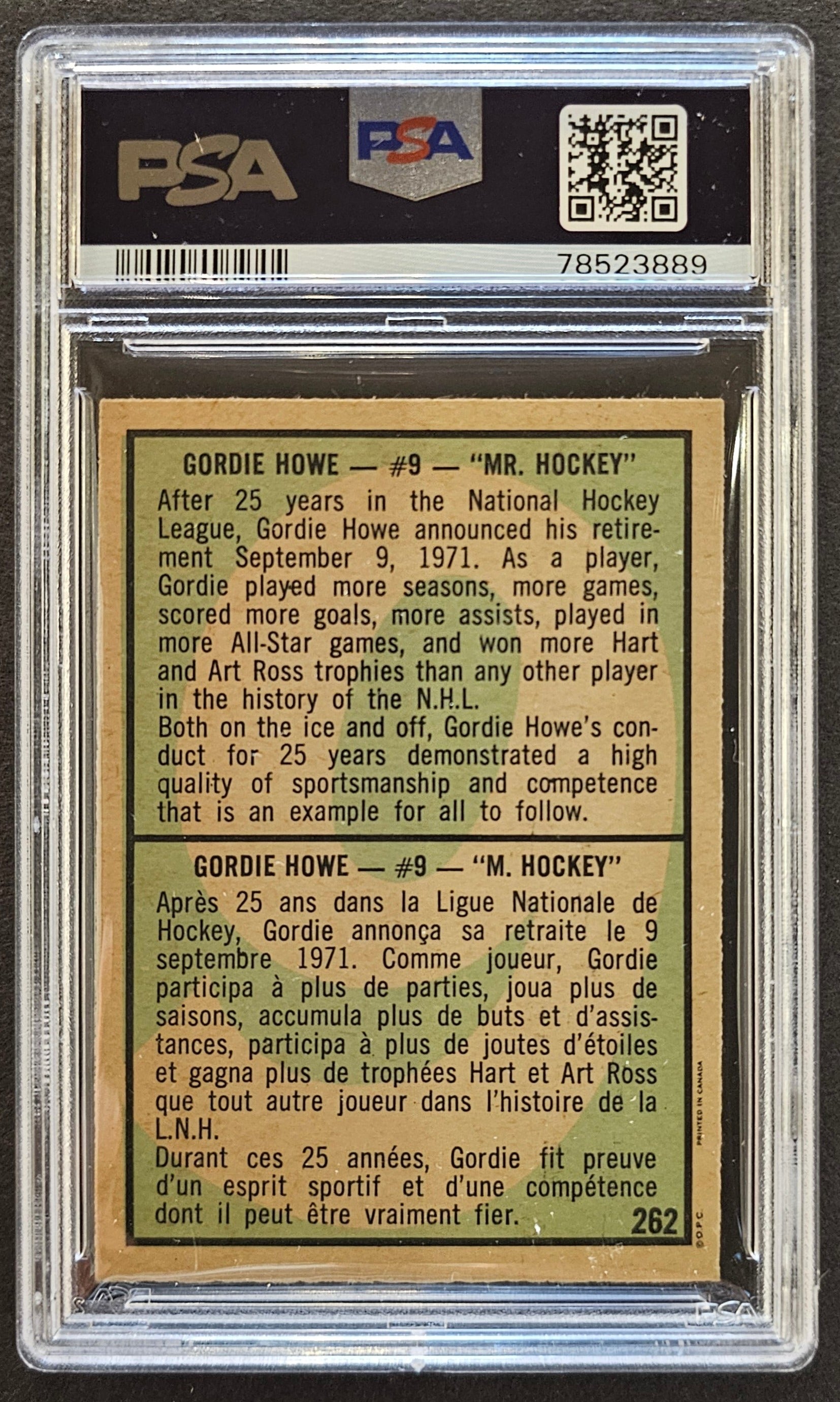 Gordie Howe Retirement Special #262 Graded PSA 6 - 1971 O-Pee-Chee