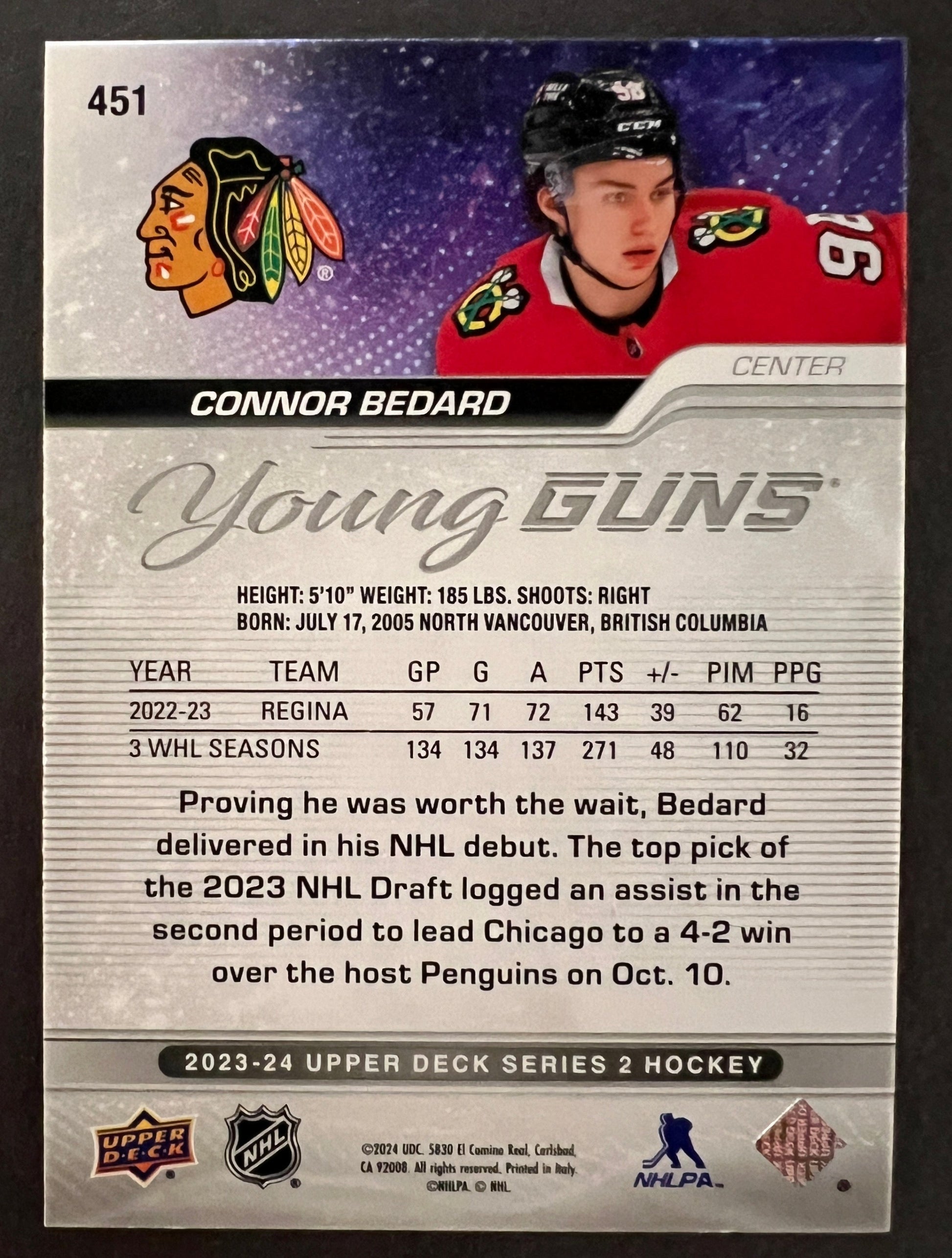 Connor Bedard Young Guns Rookie #451 - 2023/24 Series 2