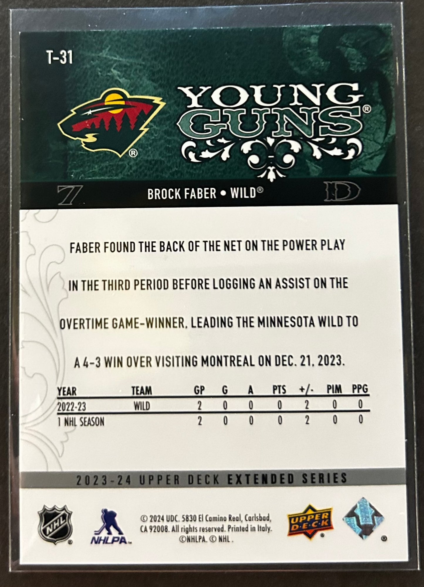 Brock Faber Young Guns Retro - 2023/24 Extended Series