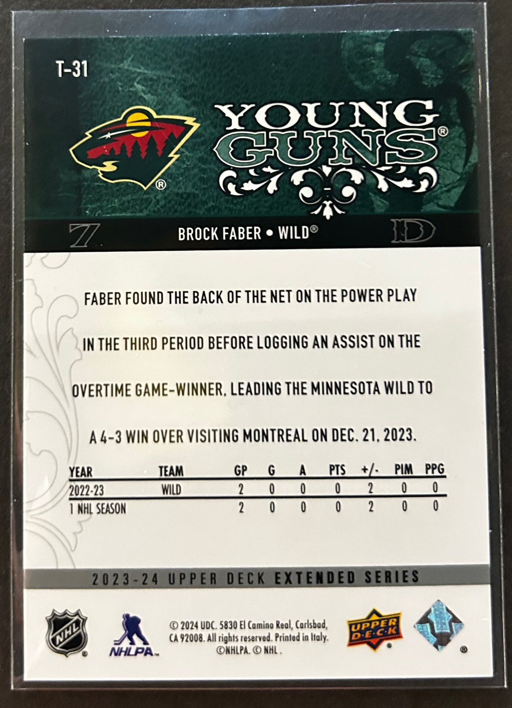 Brock Faber Young Guns Retro - 2023/24 Extended Series