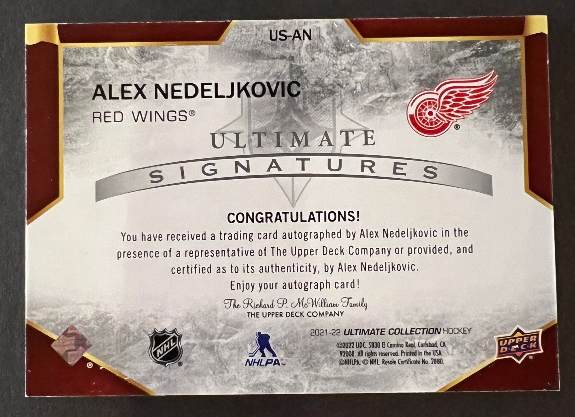 Alex Nedeljkovic Ultimate Signatures Auto - 2021/22 Ultimate