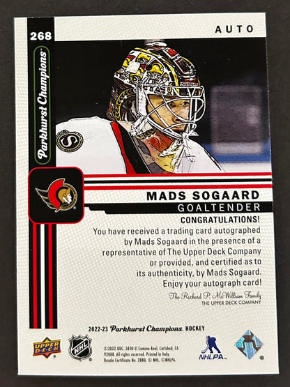 Mads Sogaard Rookie Auto - 2022/23 Parkhurst Champions