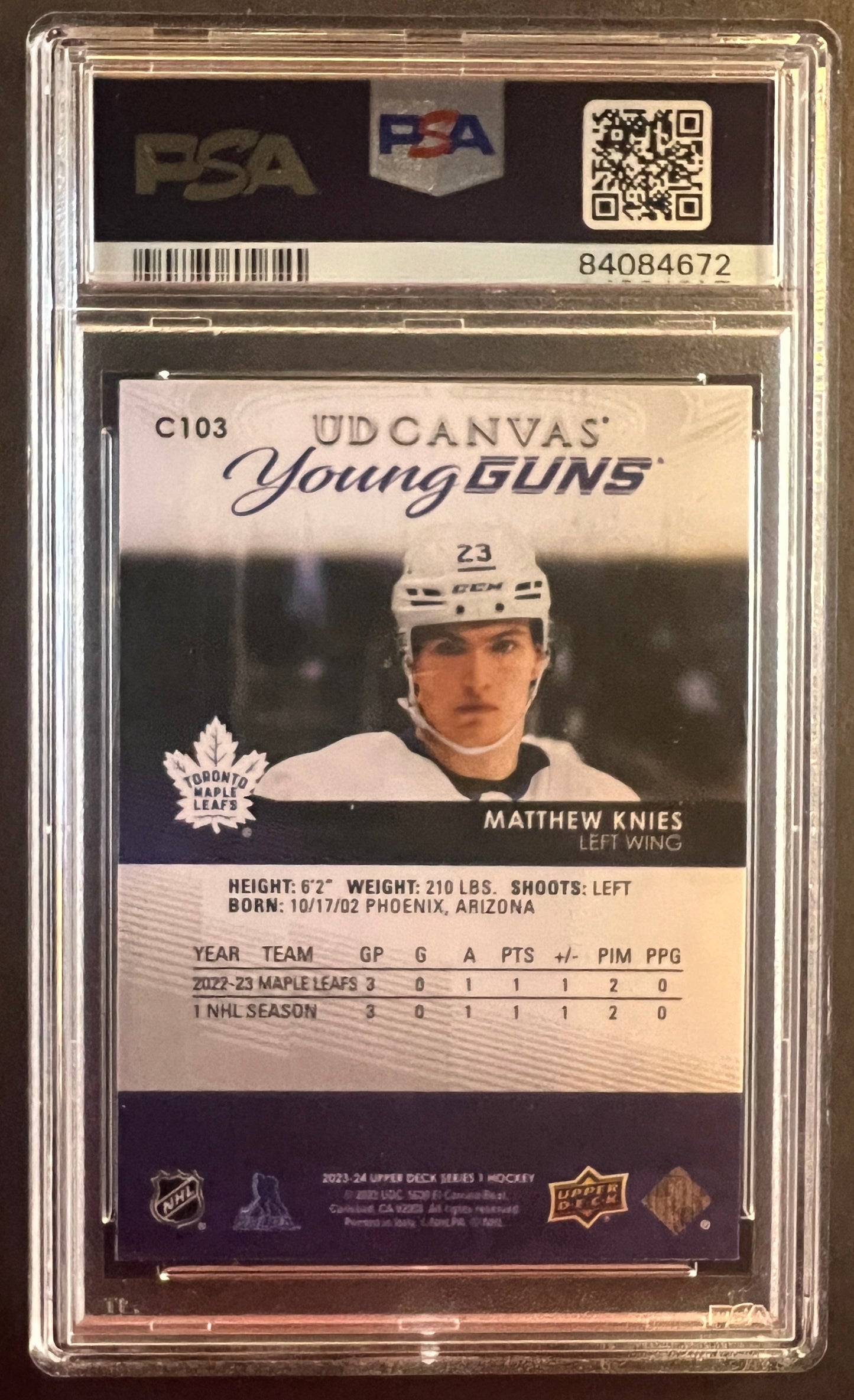 Matthew Knies Young Guns Canvas - Graded PSA 9 - 2023/24 Series 1