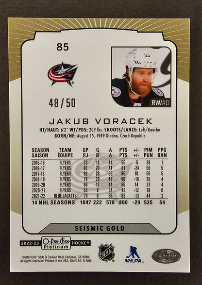 Jakob Voracek #85 Seismic Gold /50 - 2022/23 O-Pee-Chee Platinum