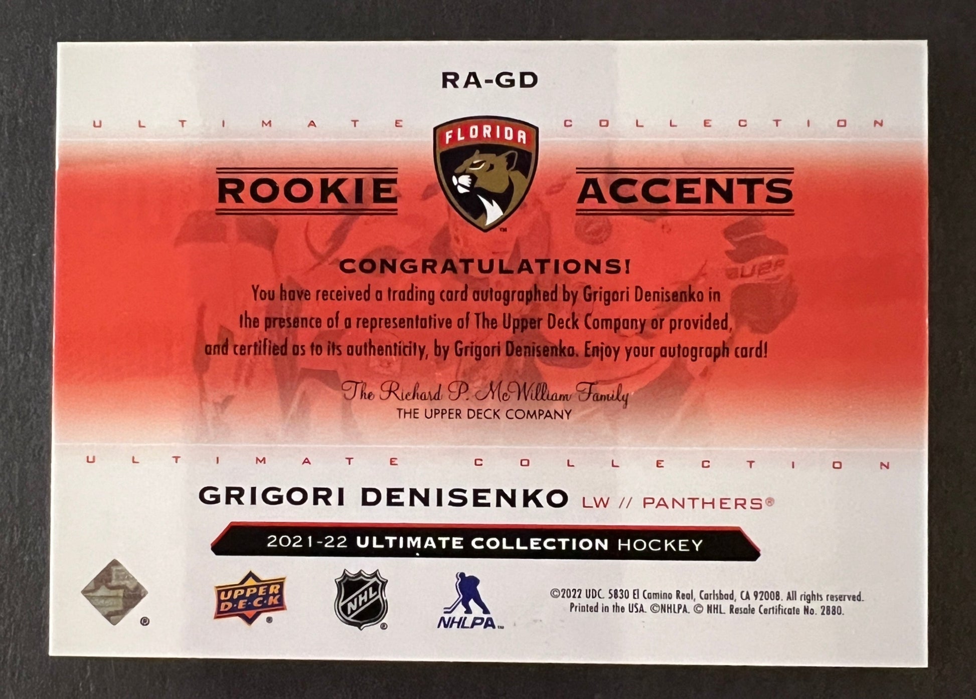 Grigori Denisenko Rookie Accents Auto /99 - 2021/22 Ultimate