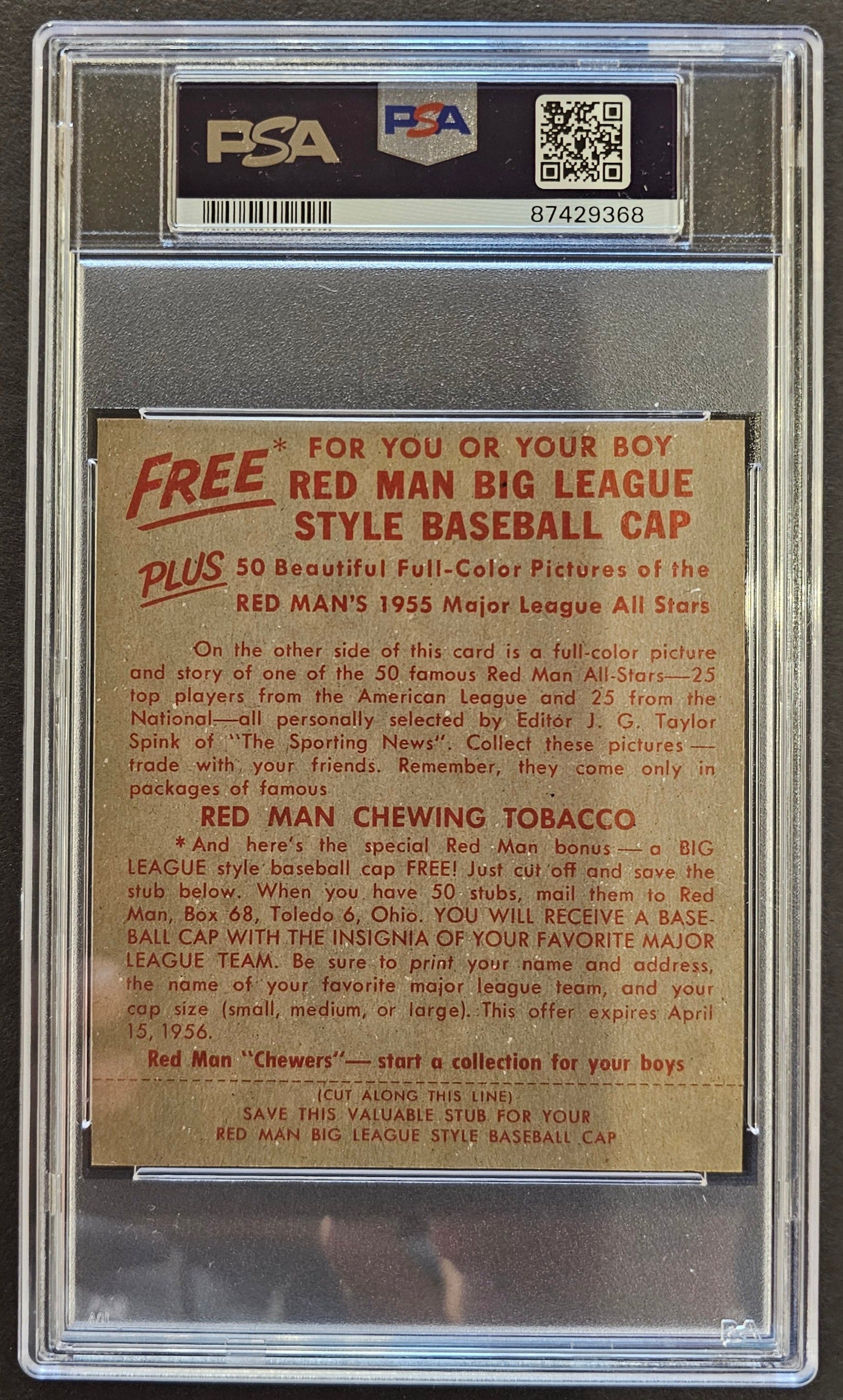 Larry Dobb #18 Redman Tobacco Uncut Graded PSA 8 - 1955 Redman Tobacco