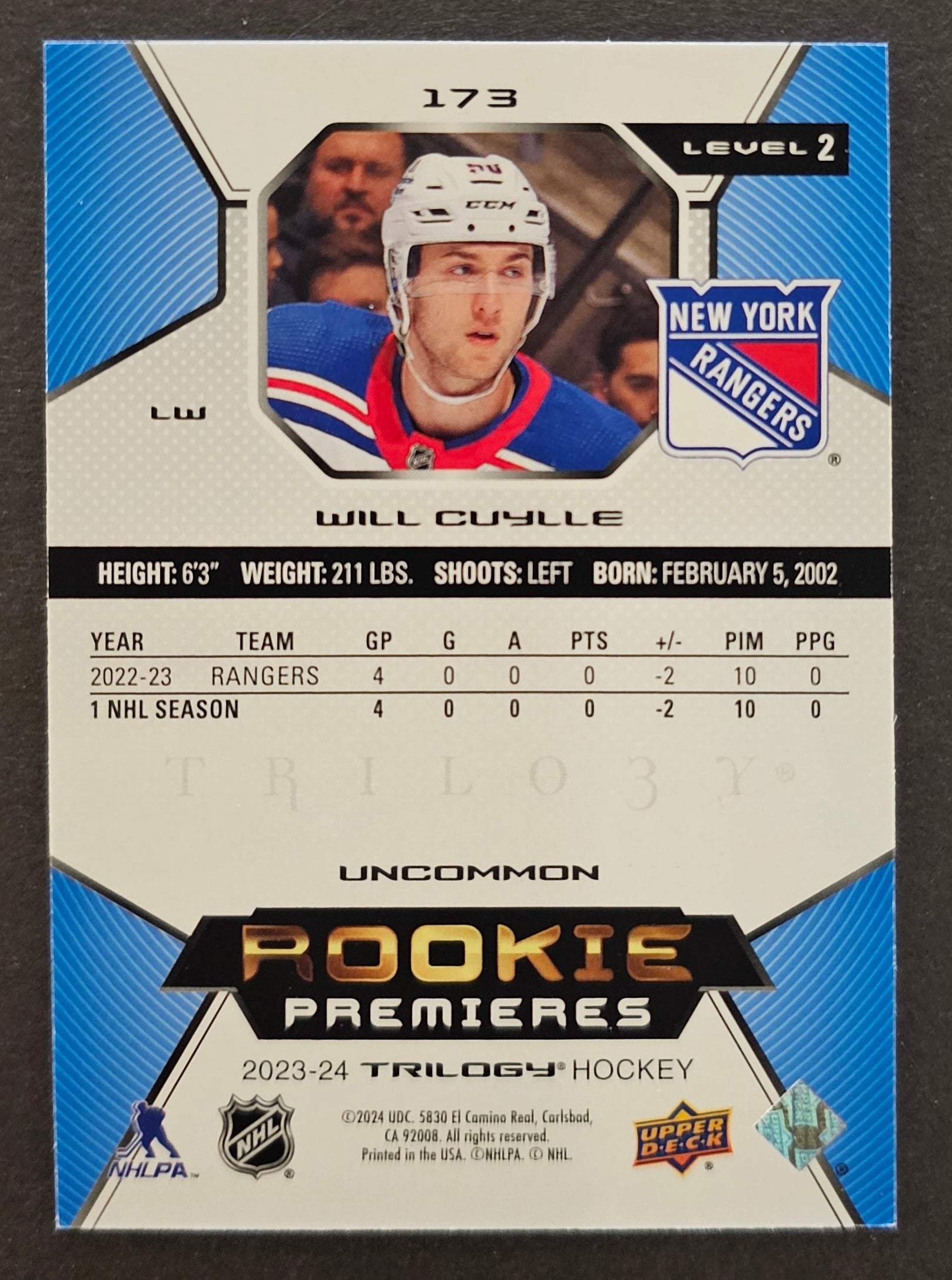 Will Cuylle Rookie Premieres level 2 /699  - 2023/2024 Trilogy