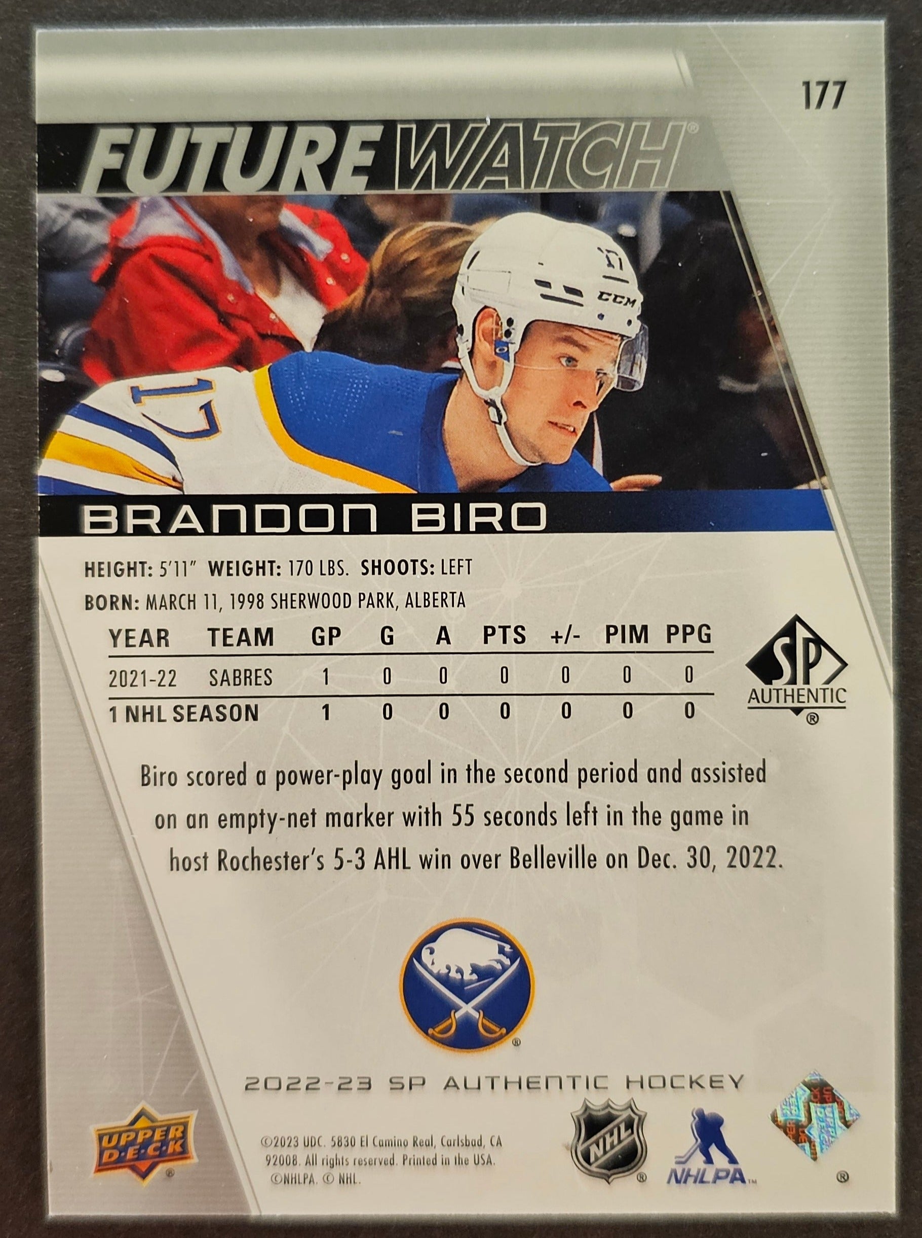 Brandon Biro Future Watch /999 - 2022/23 SP Authentic