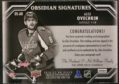 Alex Ovechkin Obsidian Signatures Autograph - 2016//17 UD Black