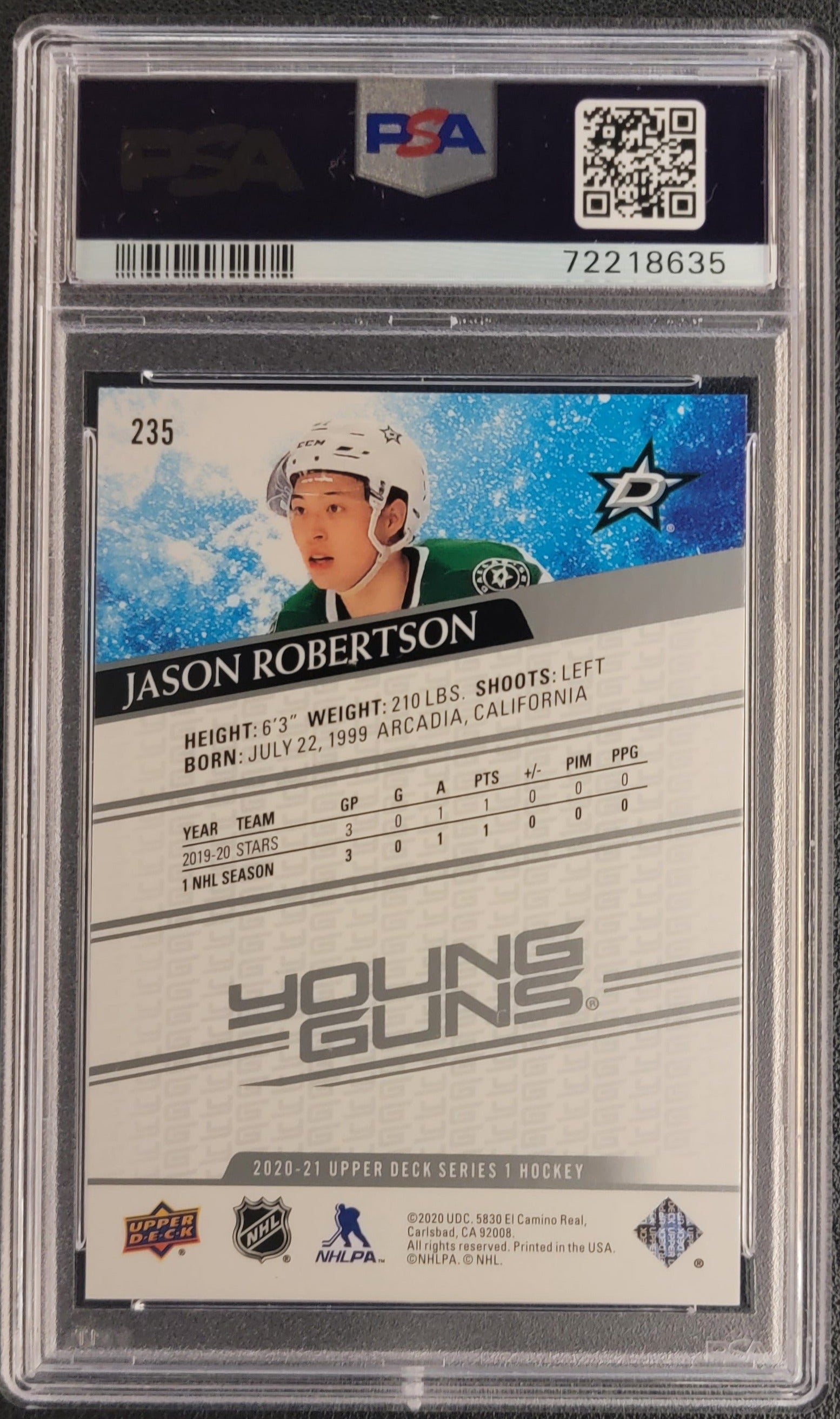 Jason Robertson Young Guns (Rookie) #235 Graded PSA 8 - 2020/21 UD Series 1