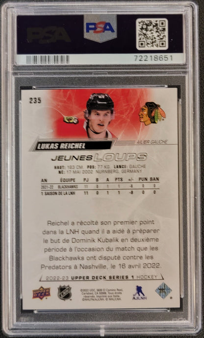 Lukas Reichel Young Guns French (Rookie) #235 Graded PSA 9 - 2022/23 UD Series 1