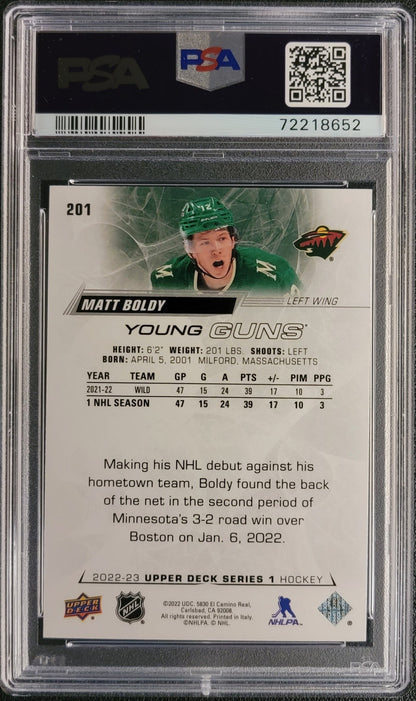 Matt Boldy Young Guns (Rookie) #201 Graded PSA 9 - 2022/23 UD Series 1