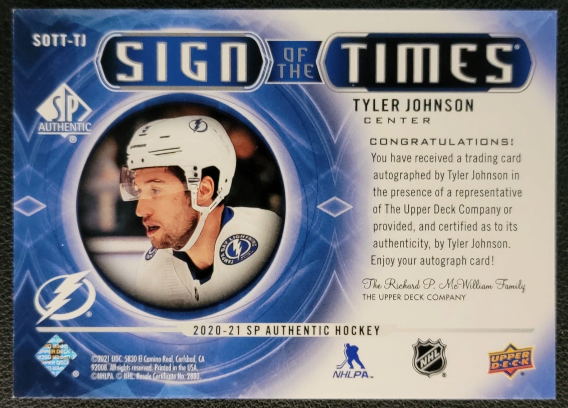 Tyler Johnson Sign Of The Times Auto - 2020/21 SP Authentic