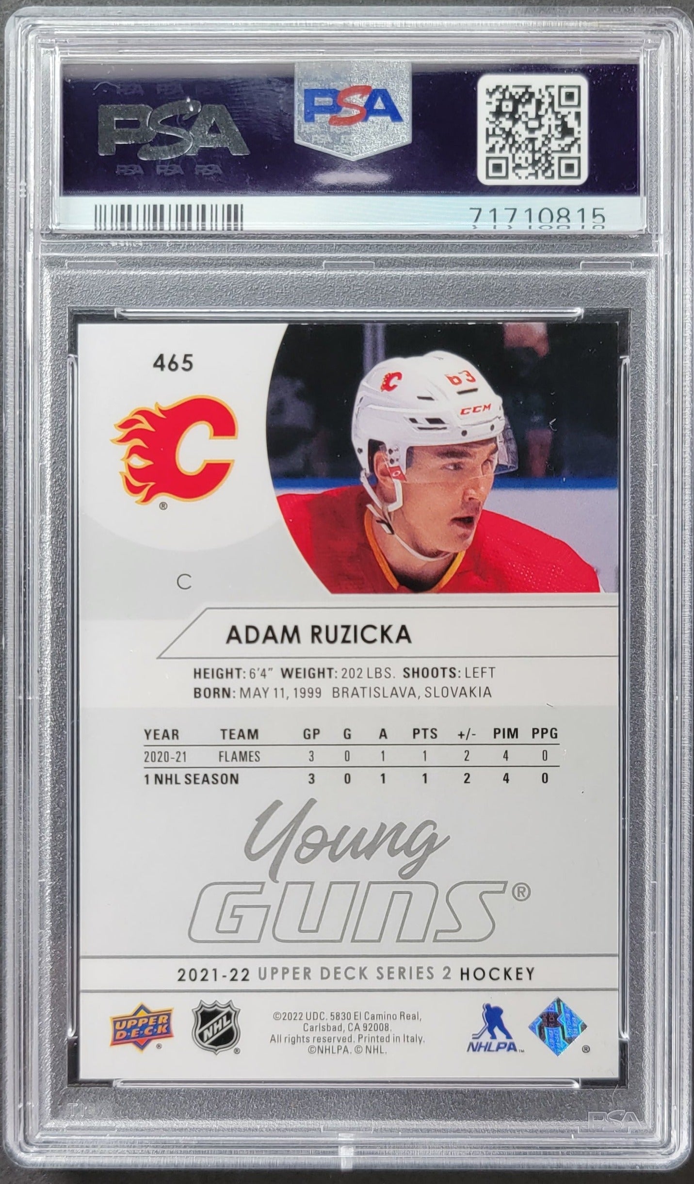 Adam Ruzicka Young Guns (Rookie) #465 Graded PSA 9 - 2021/22 UD Series 2