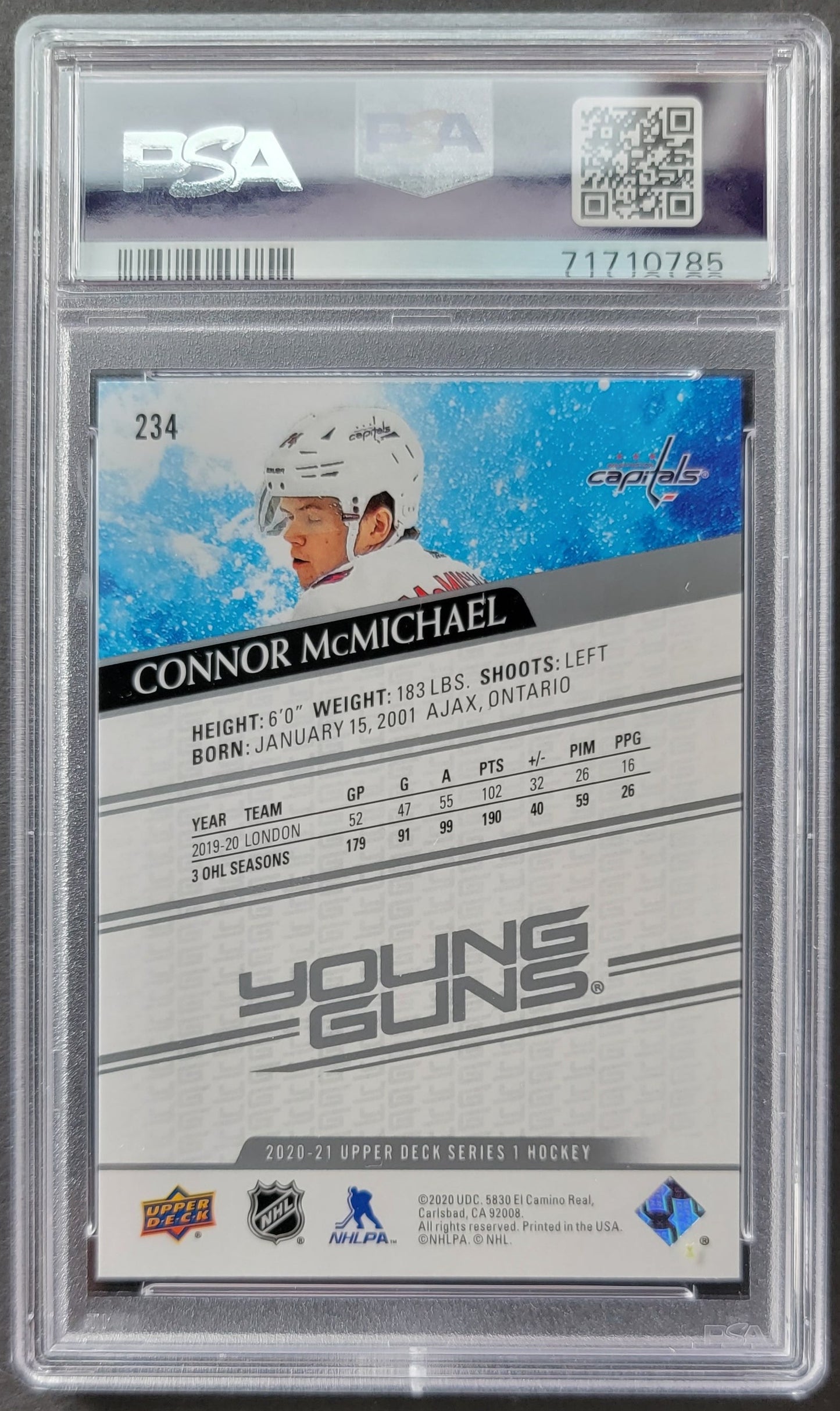 Connor McMichael Young Guns (Rookie) #234 Graded PSA 9 - 2020/21 UD Series 1