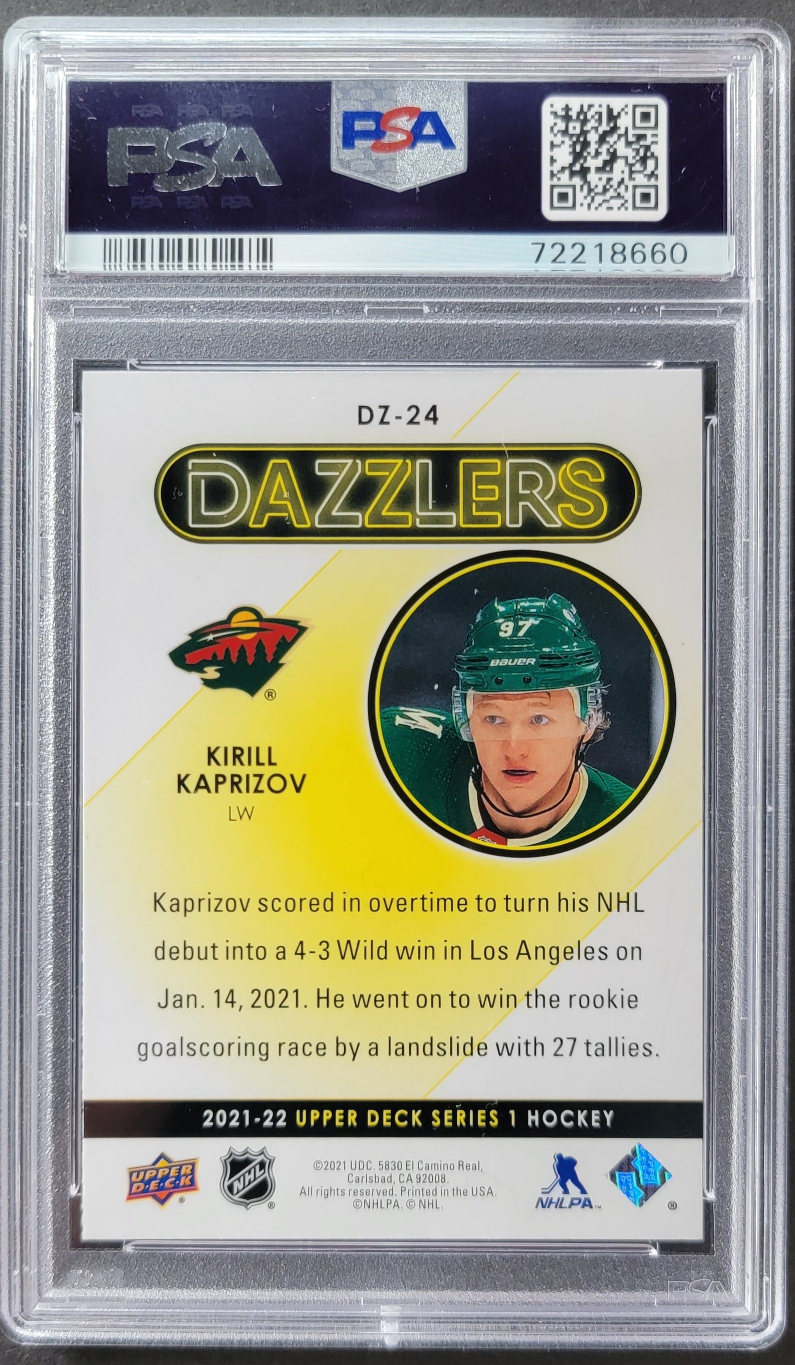 Kirill Kaprizov Red Dazzlers #DZ24 Graded PSA 10 - 2021/22 UD Series 1