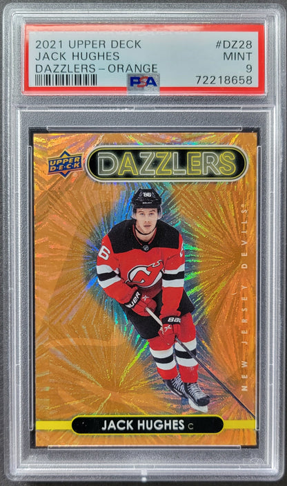 Jack Hughes Orange Dazzlers #DZ28 Graded PSA 9 - 2021/22 UD Series 1