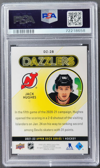 Jack Hughes Orange Dazzlers #DZ28 Graded PSA 9 - 2021/22 UD Series 1