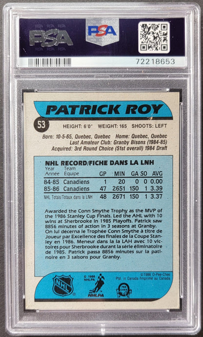 Patrick Roy Rookie Card #53 Graded PSA 4 - 1986 O-Pee-Chee