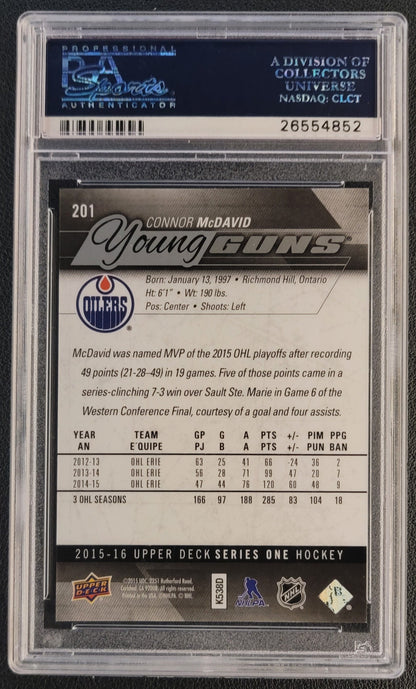 Connor McDavid Young Guns (Rookie) #201 Graded PSA 10 - 2015/16 UD Series 1